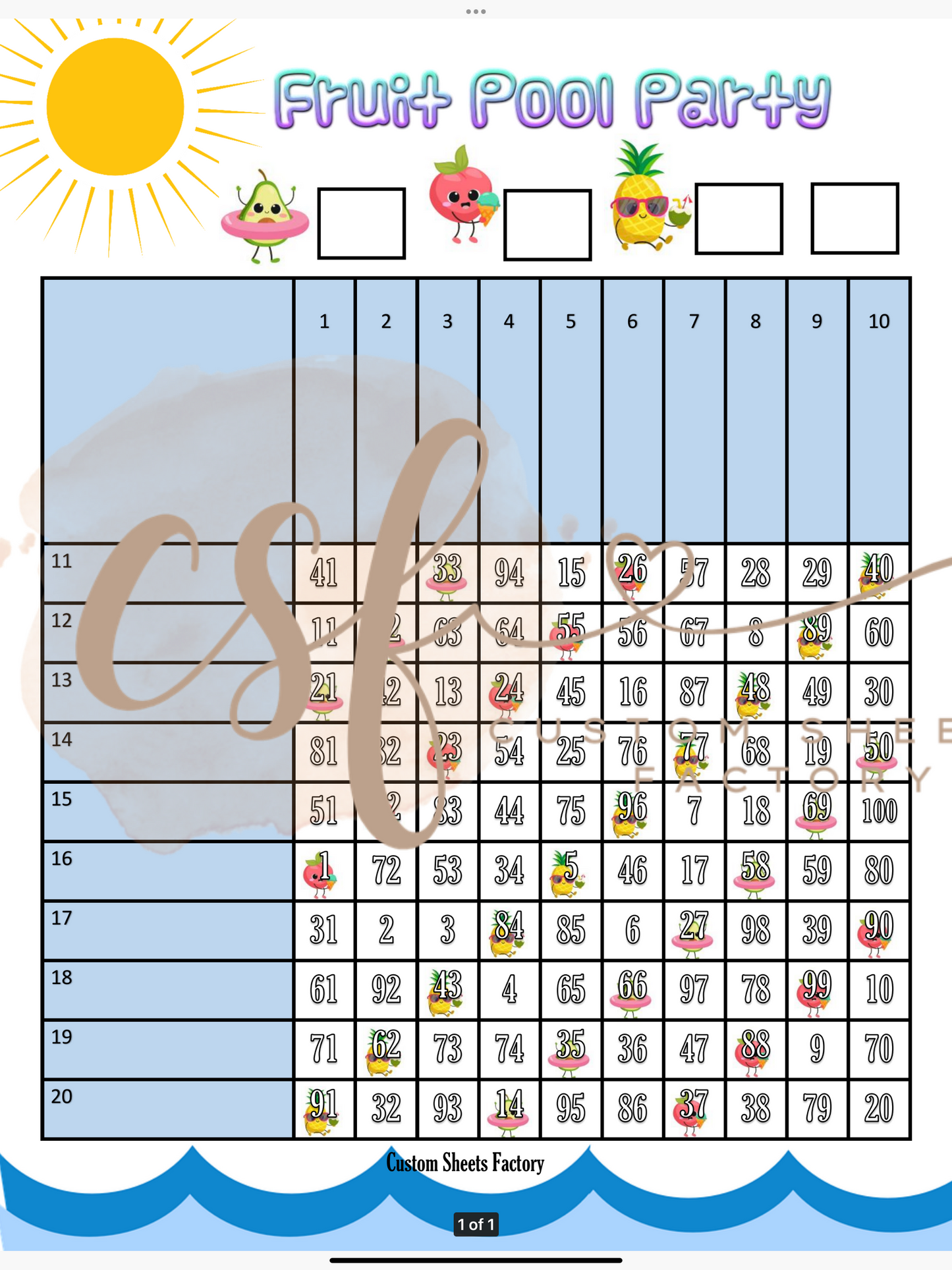 Fruit Pool Party - Grid - 100 Ball