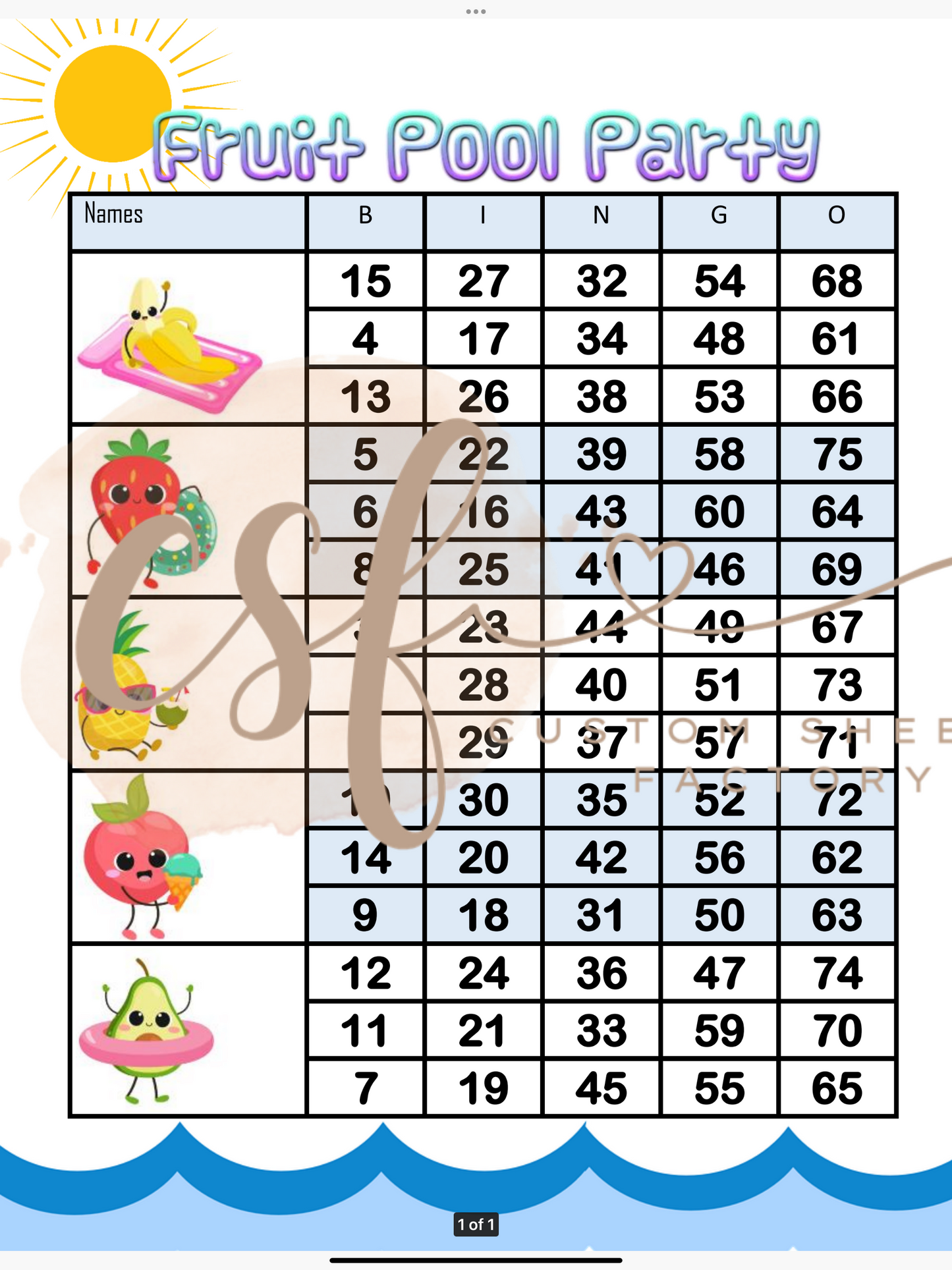 Fruit Pool Party - 5 block - 75 Ball