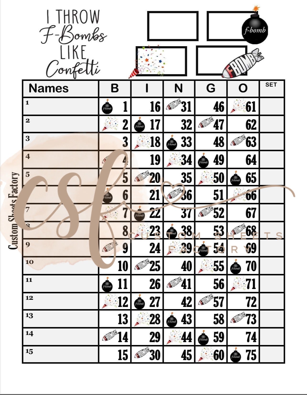 F Bombs - 15 Line - 75 Ball