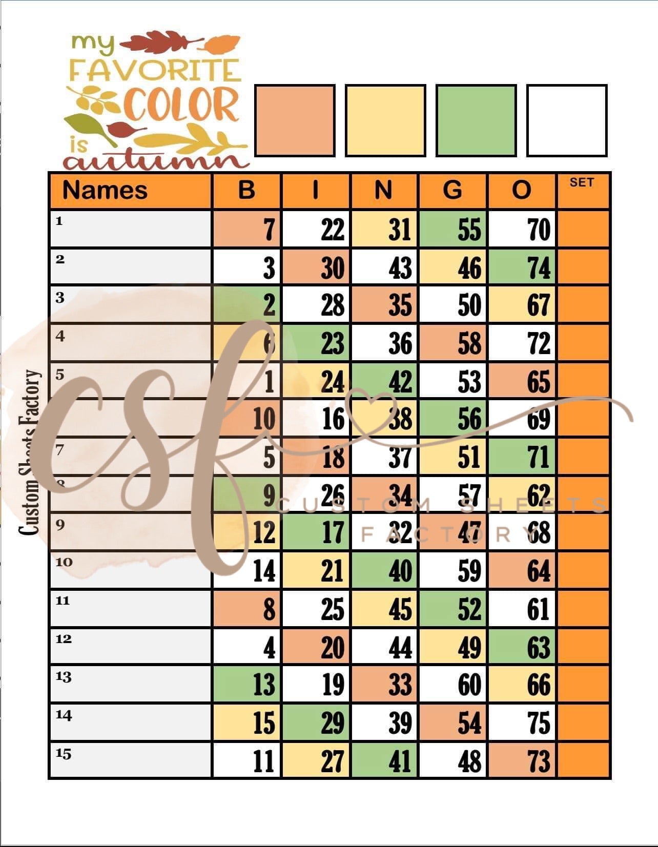 My favourite colour is autumn - 15 line - 75 ball