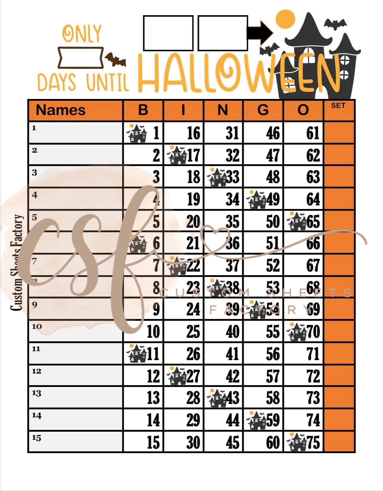 Days till Halloween - 15 line - 75 ball