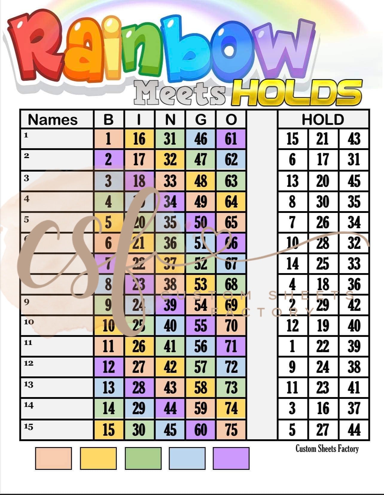 Rainbow Meets Holds - 15 Line - 75 Ball