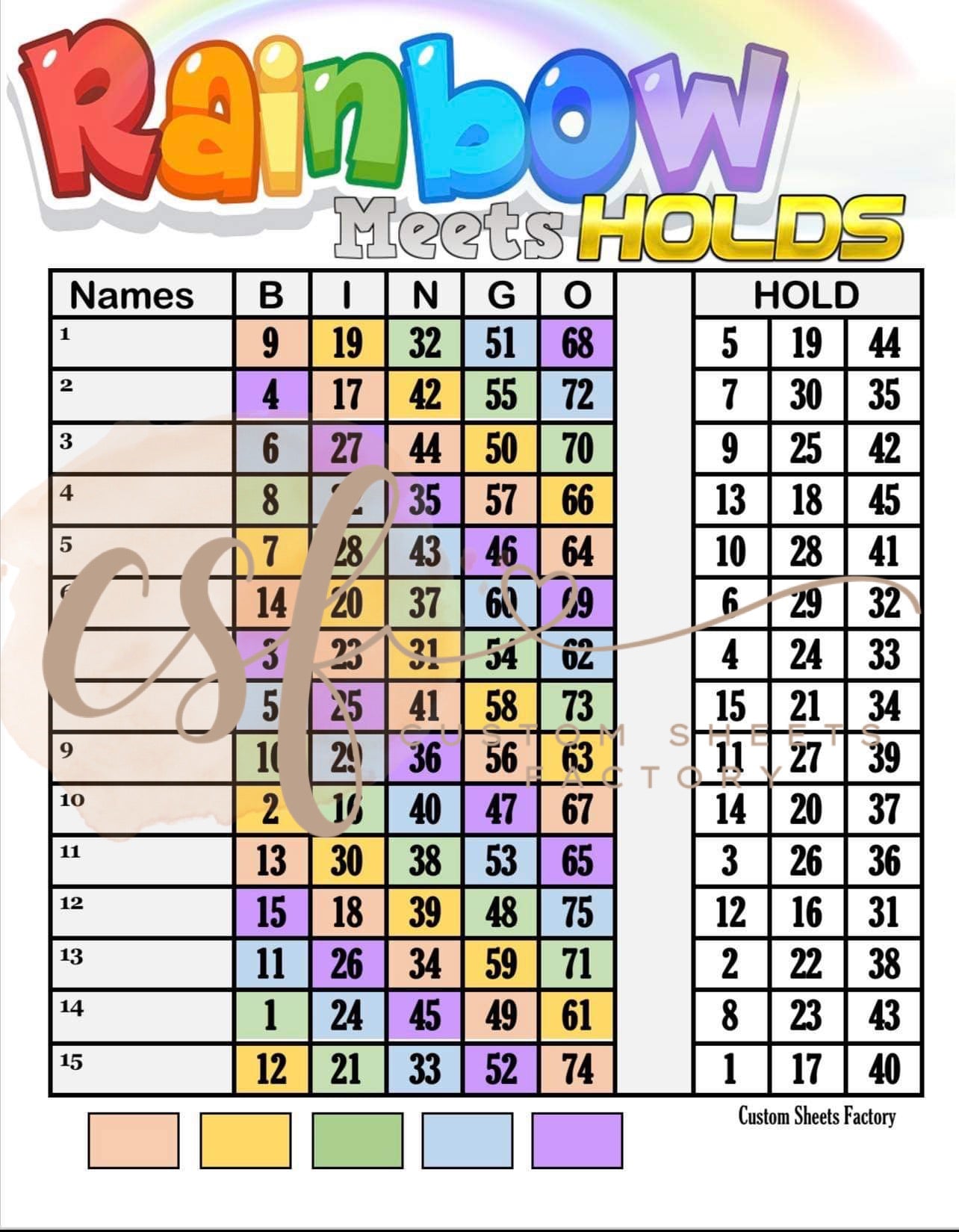 Rainbow Meets Holds - 15 Line - 75 Ball