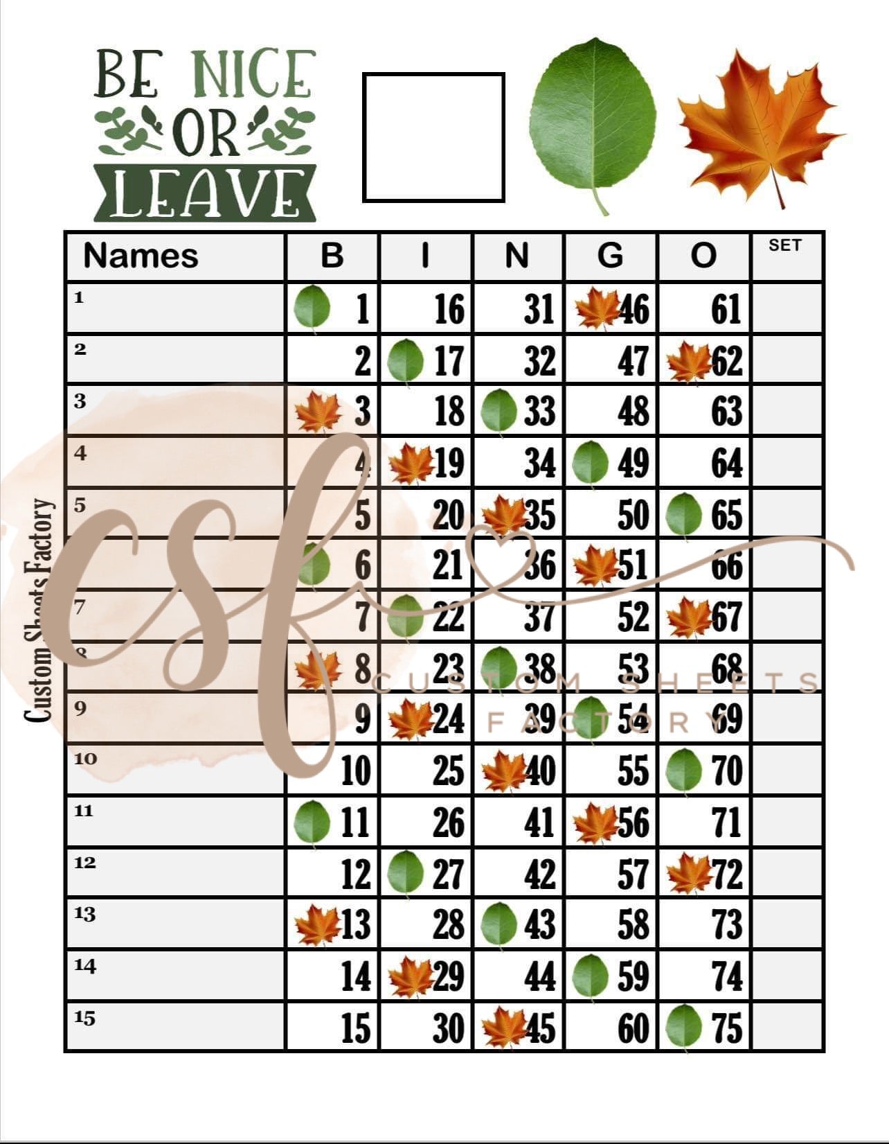 Be nice or leave - 15 line - 75 ball