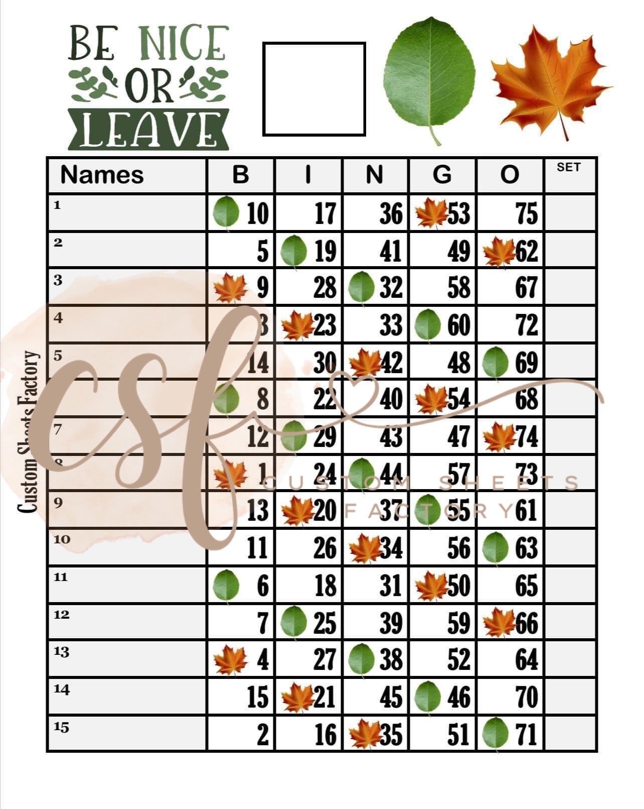 Be nice or leave - 15 line - 75 ball