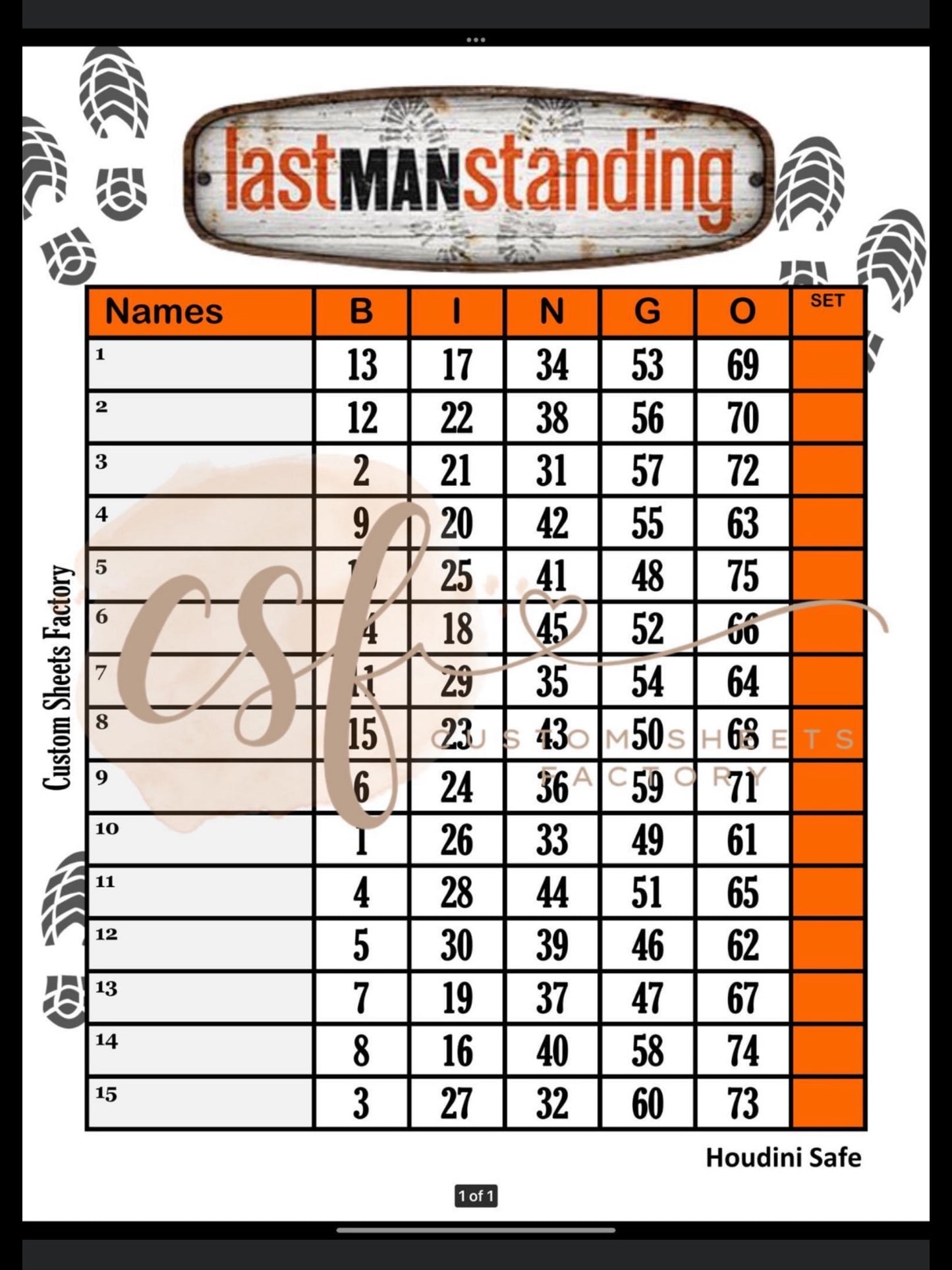 Last man standing - 15 line - 75 ball