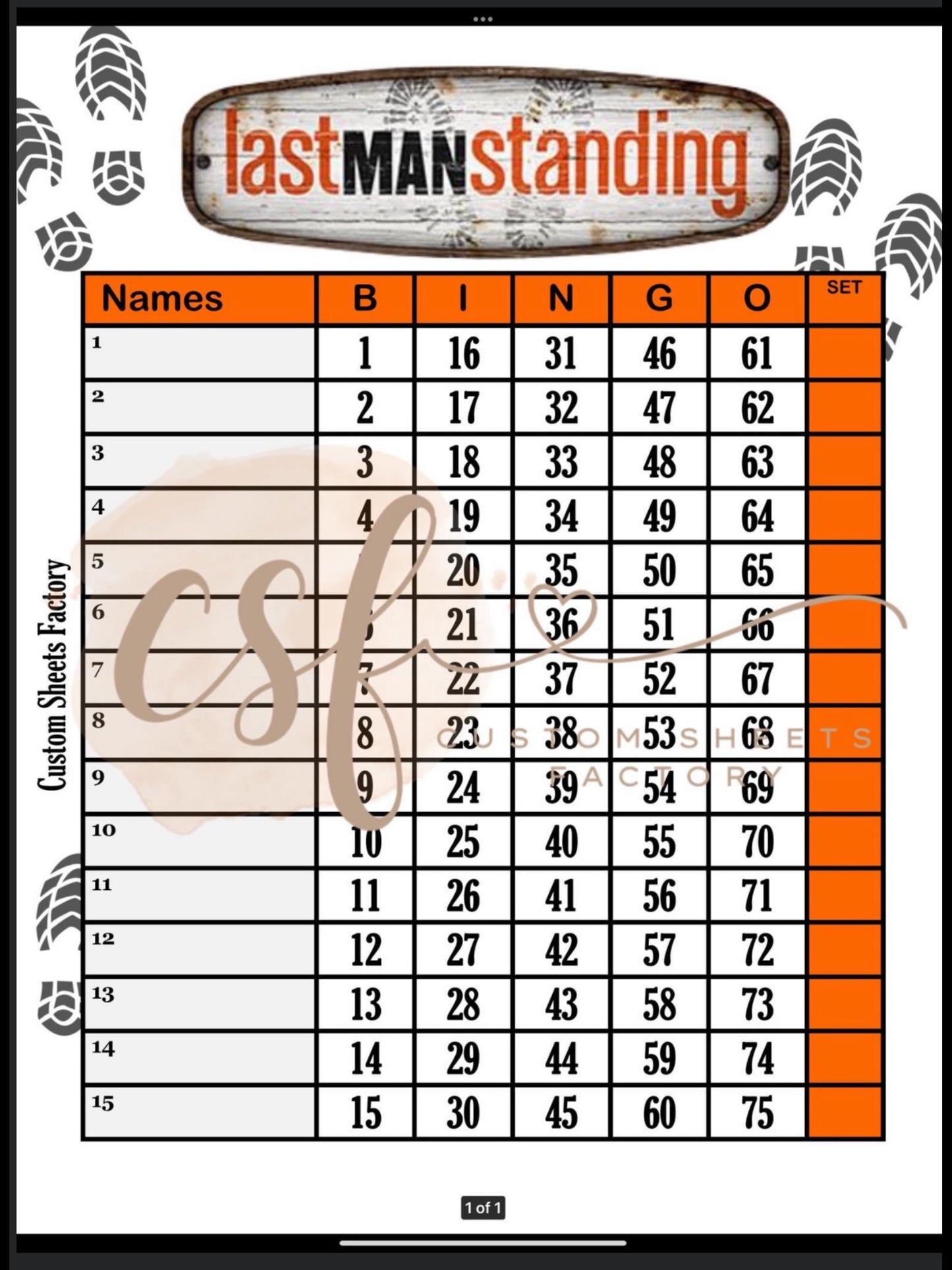 Last man standing - 15 line - 75 ball