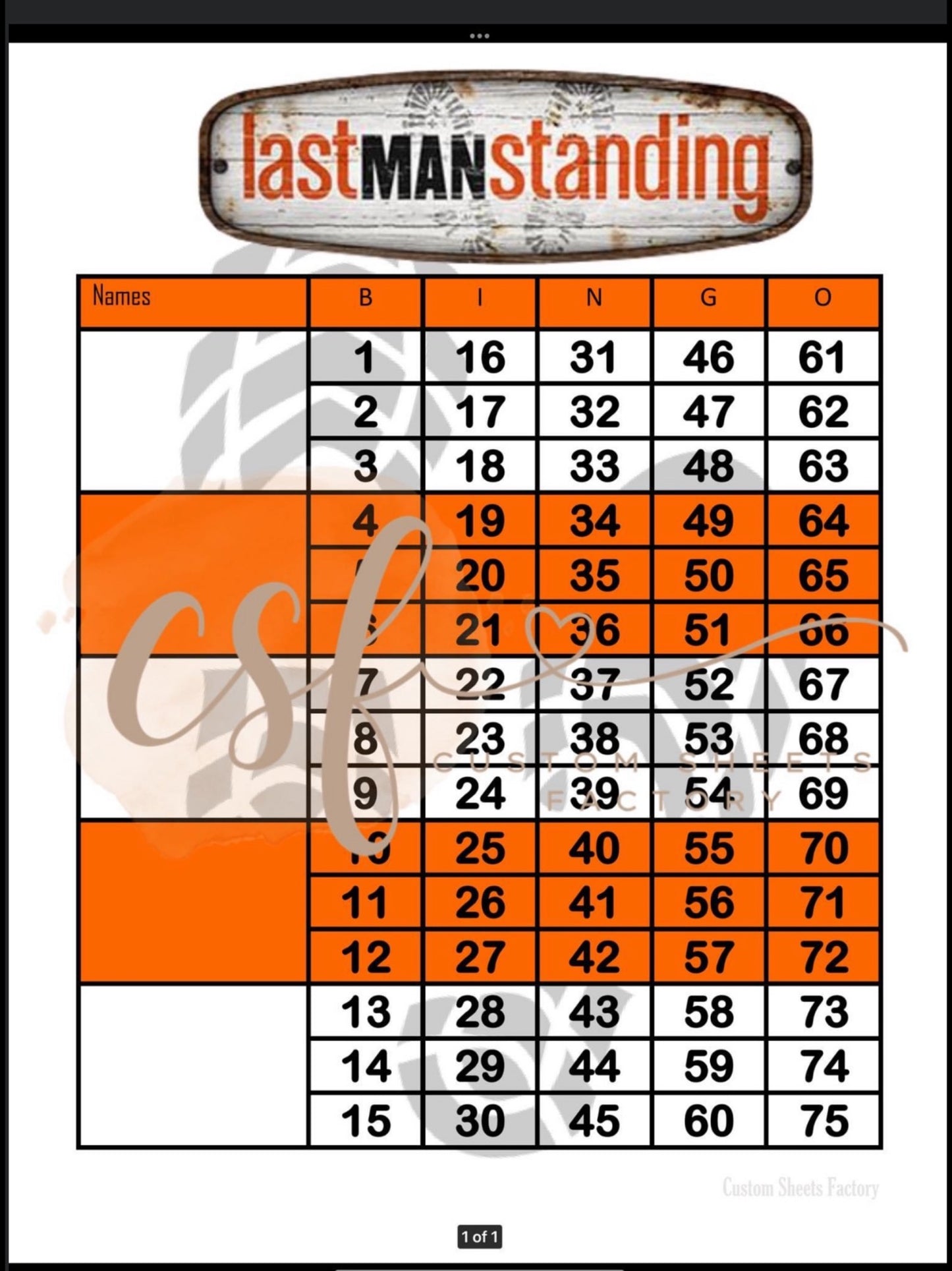 Last man standing - 5 block - 75 ball