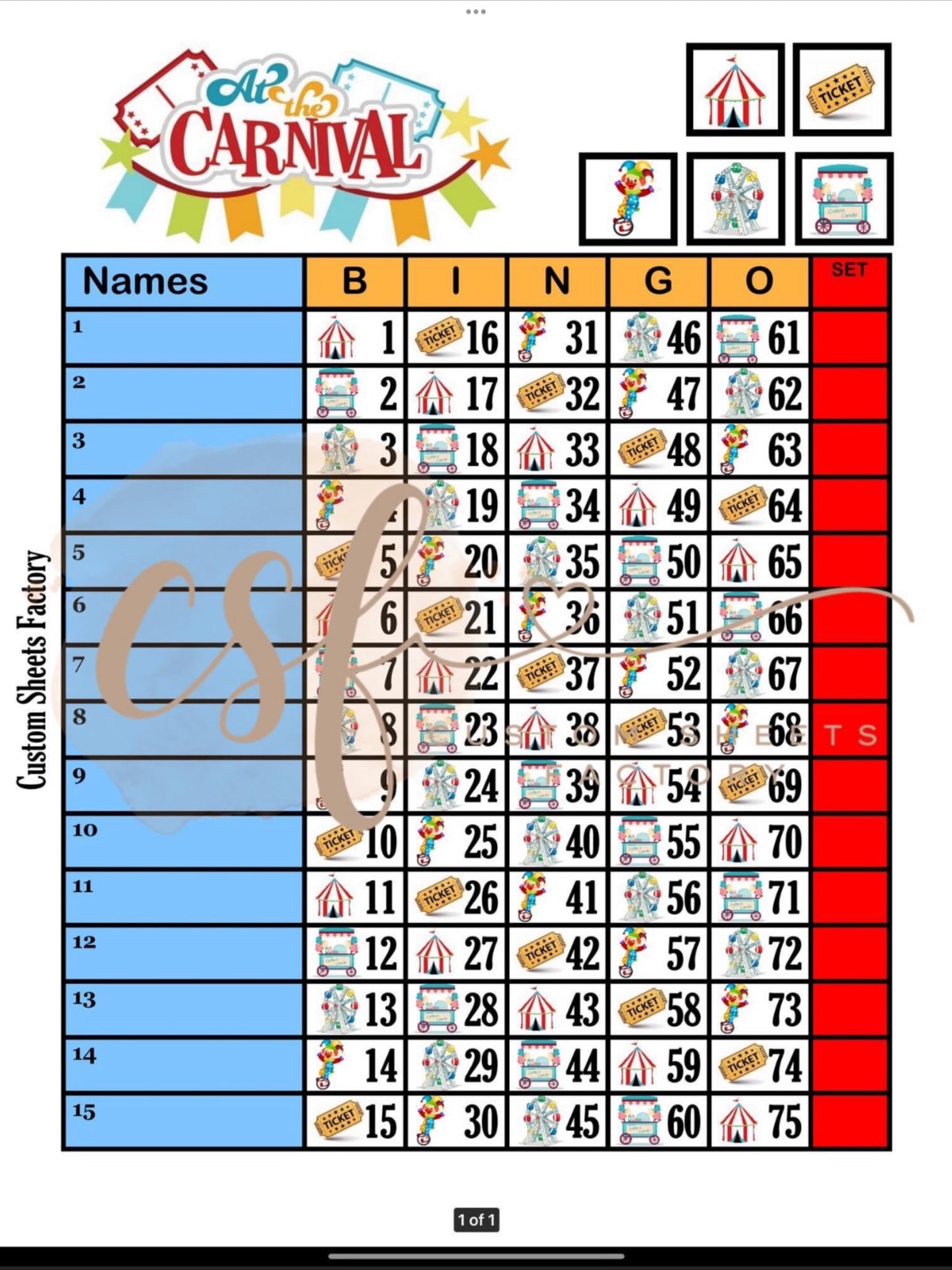 Carnival - 15 Line - 75 Ball