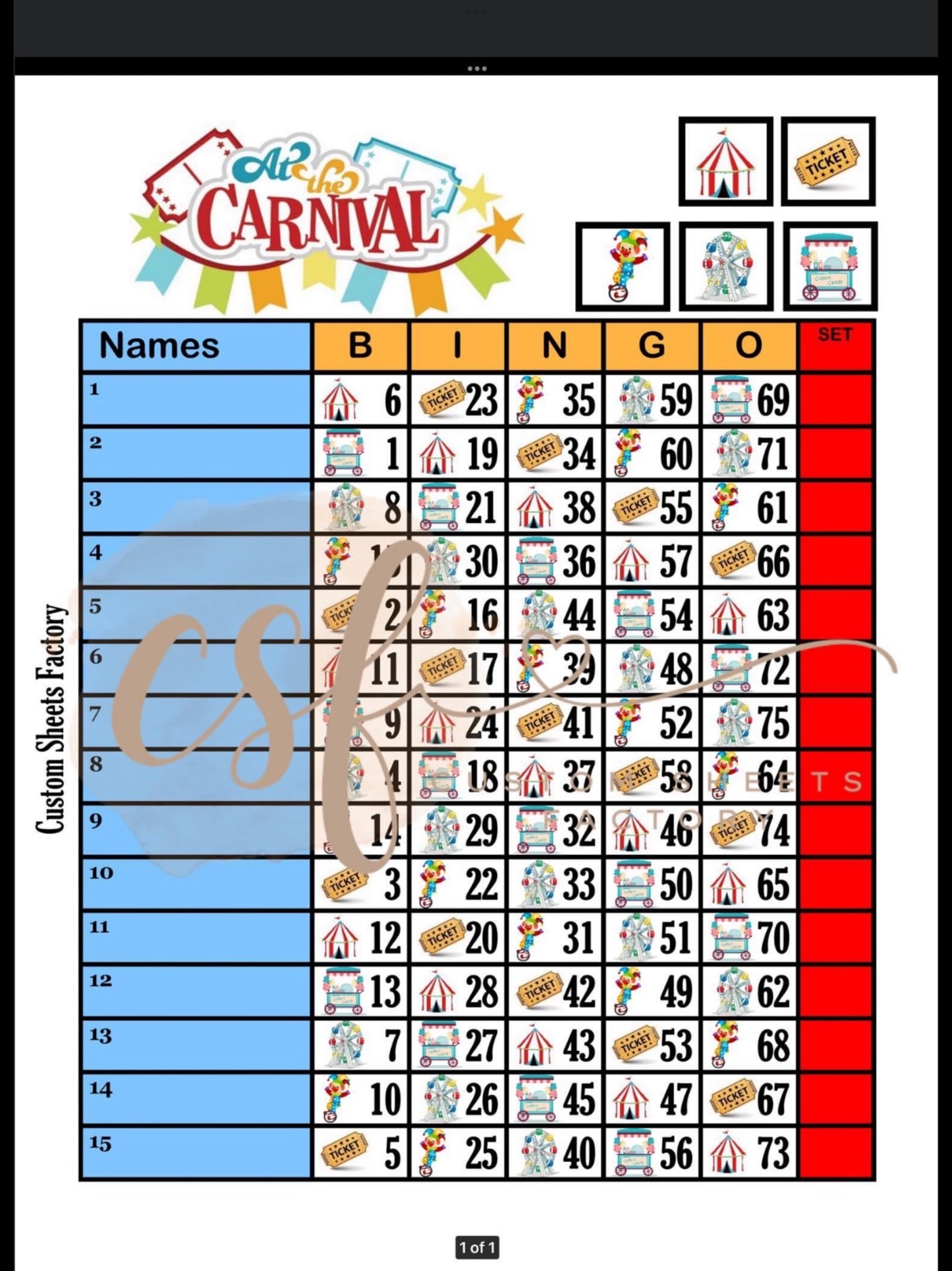 Carnival - 15 Line - 75 Ball