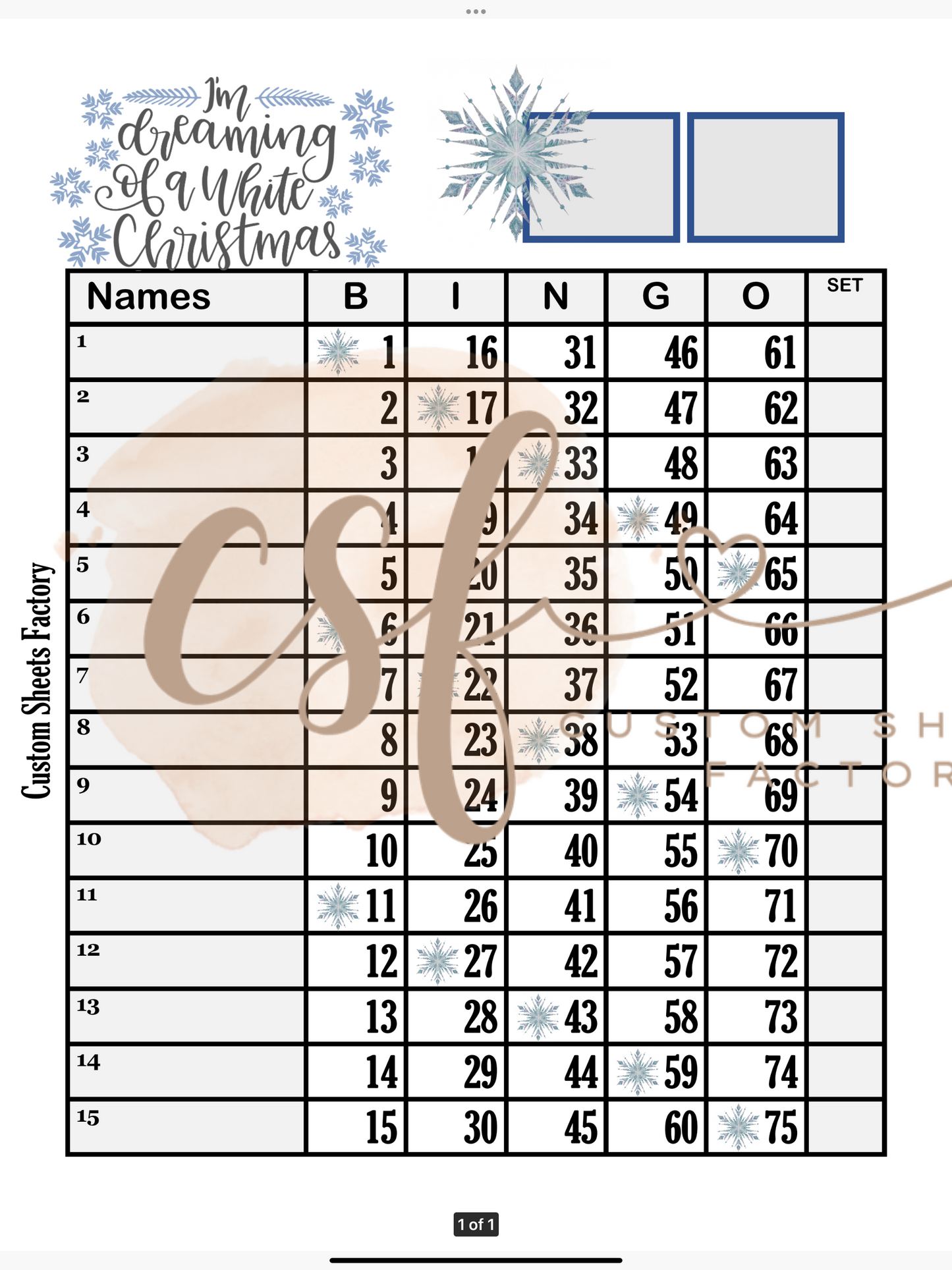 Im dreaming of a white christmas - 15 Line - 75 Ball