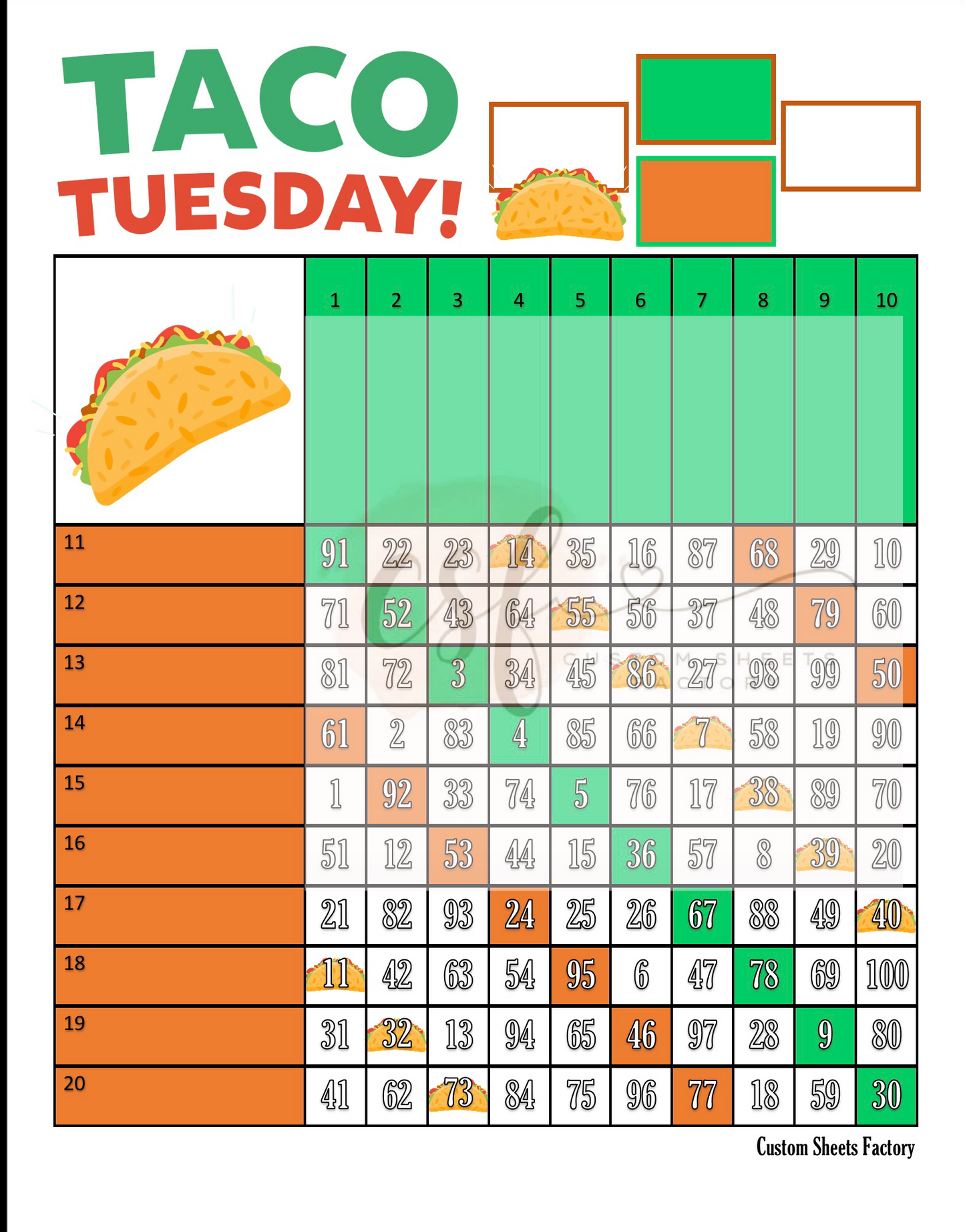 Taco Tuesday - Grid - 100 Ball