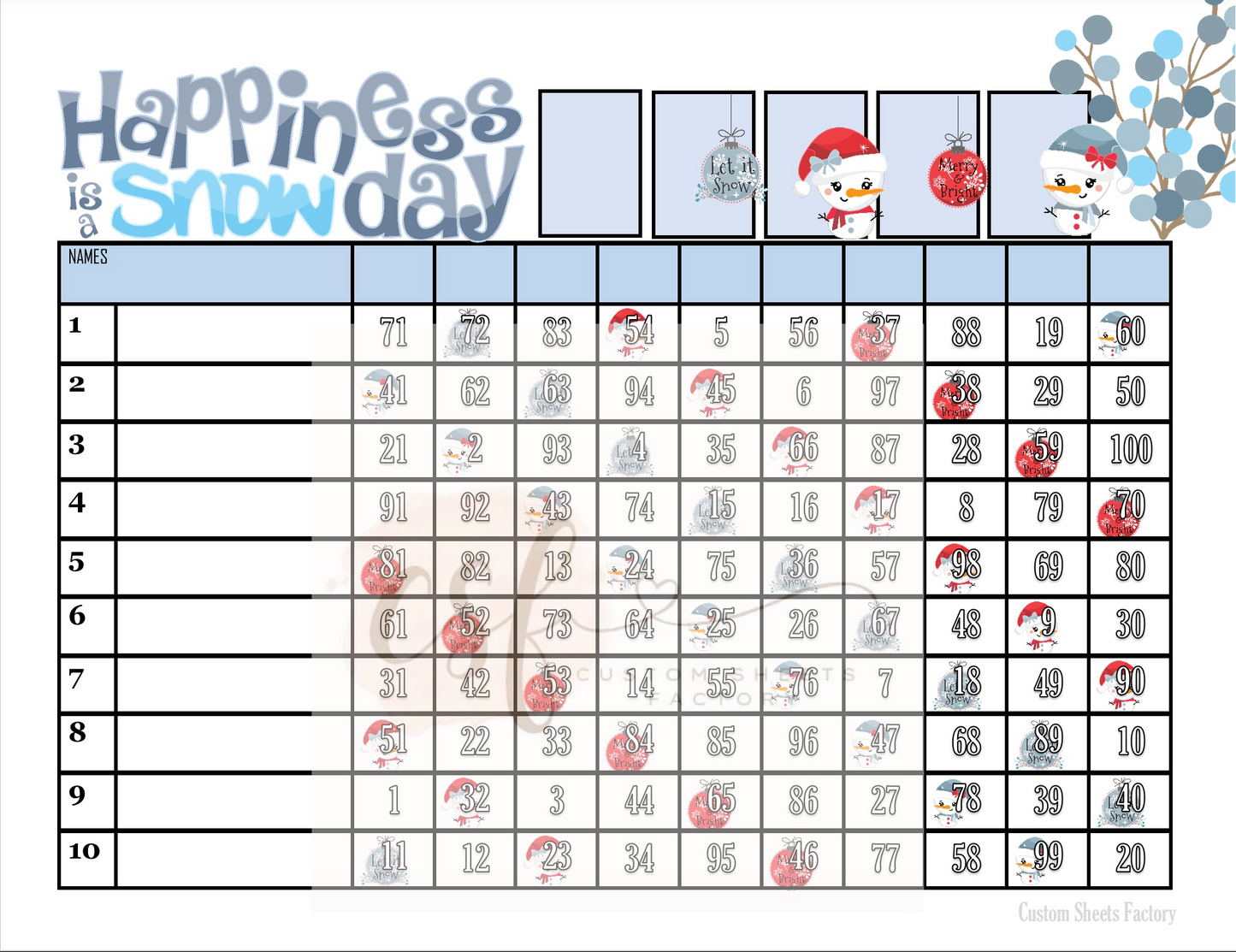 Happiness is a snow day - 10 line - 100 ball