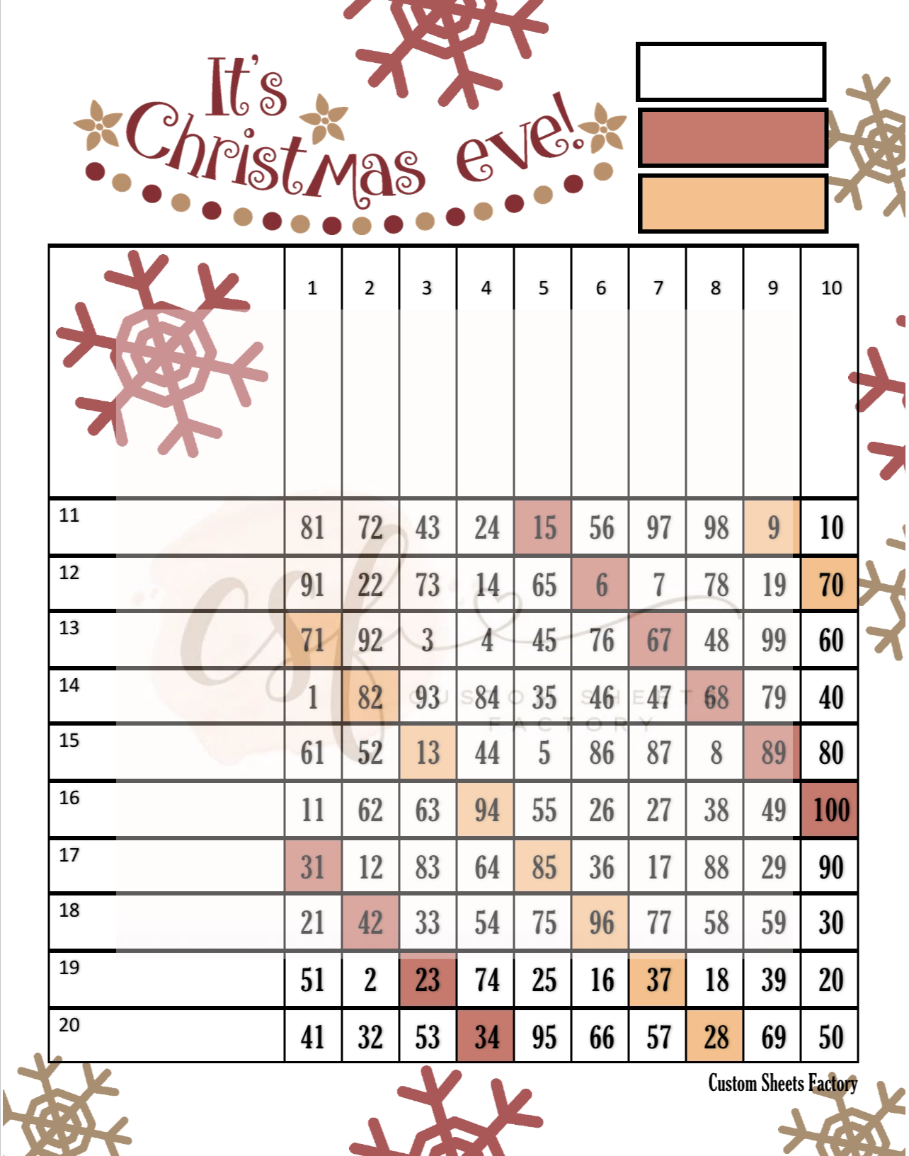 Its Christmas Eve - Grid - 100 Ball