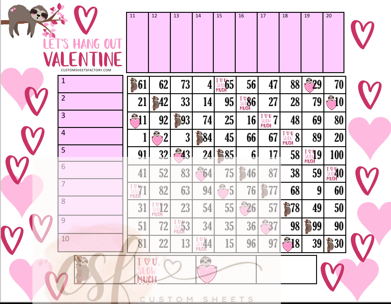 Lets Hang out Valentine - Grid - 100 Ball