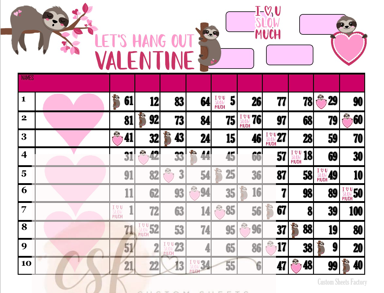 Lets Hang Out Valentine - 10 Line - 100 Ball