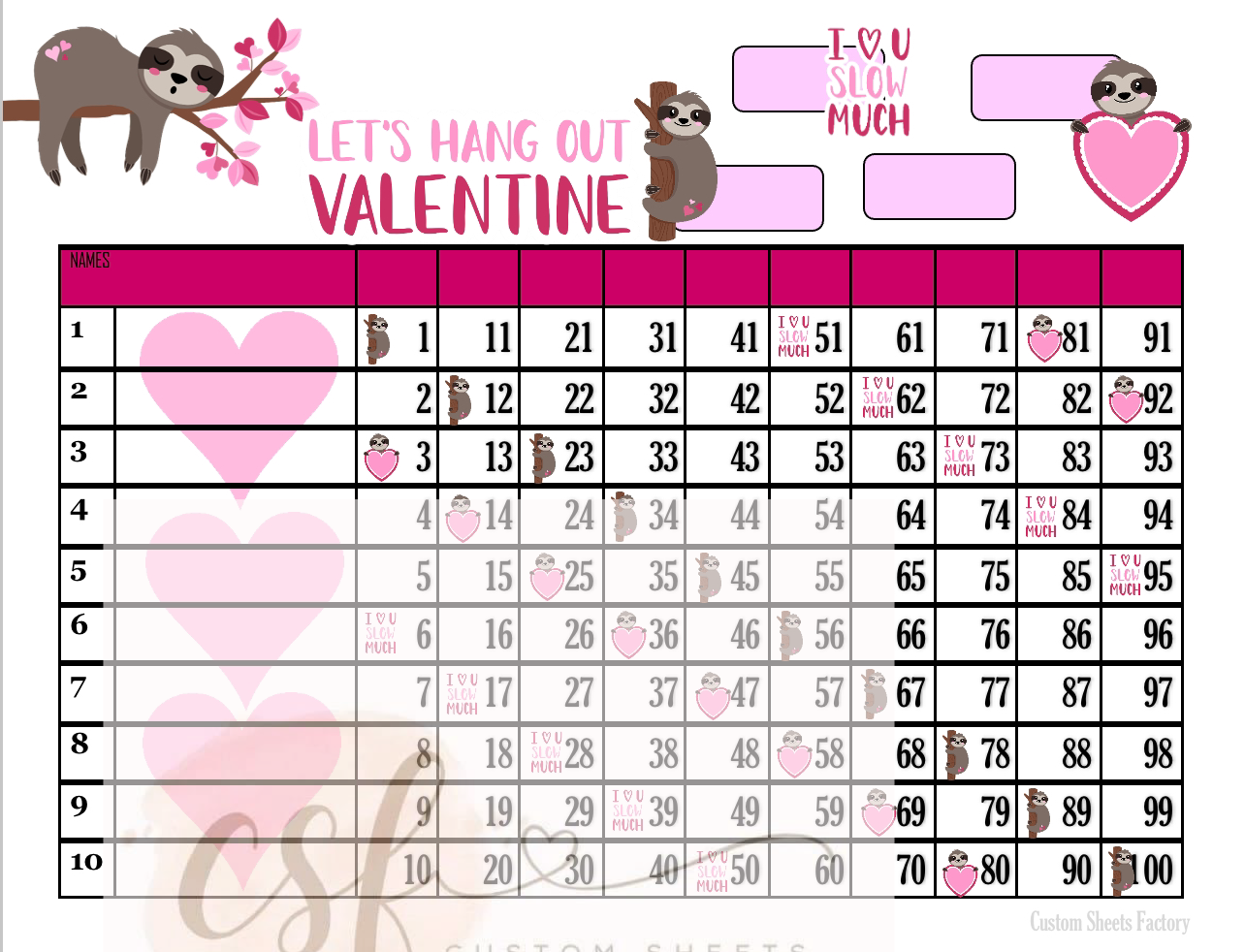 Lets Hang Out Valentine - 10 Line - 100 Ball