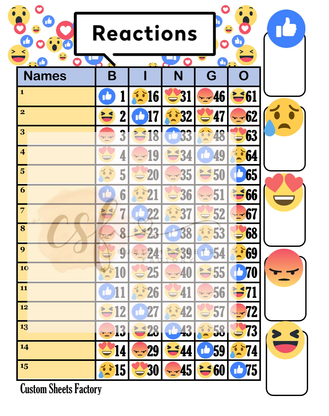 Reactions - 15 line - 75 Ball
