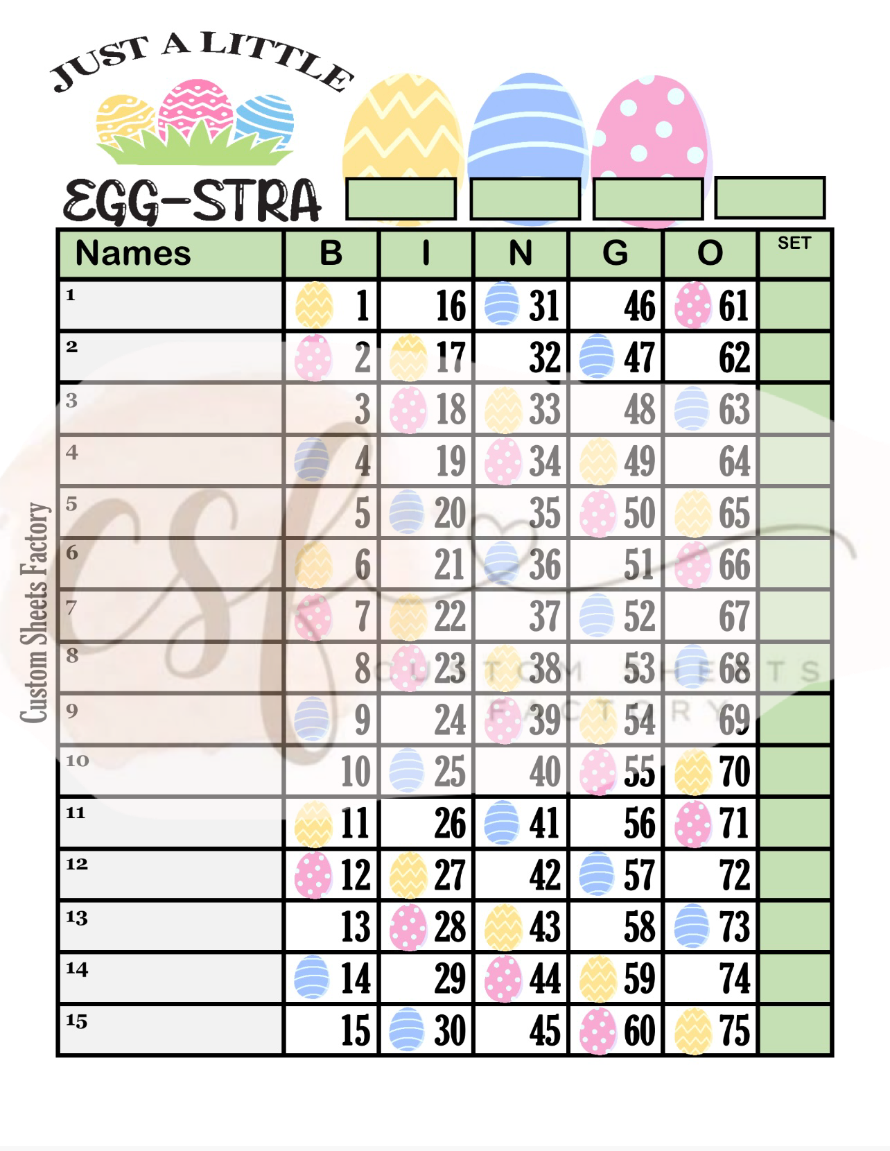 Just a little Egg-Stra - 15 Line - 75 Ball