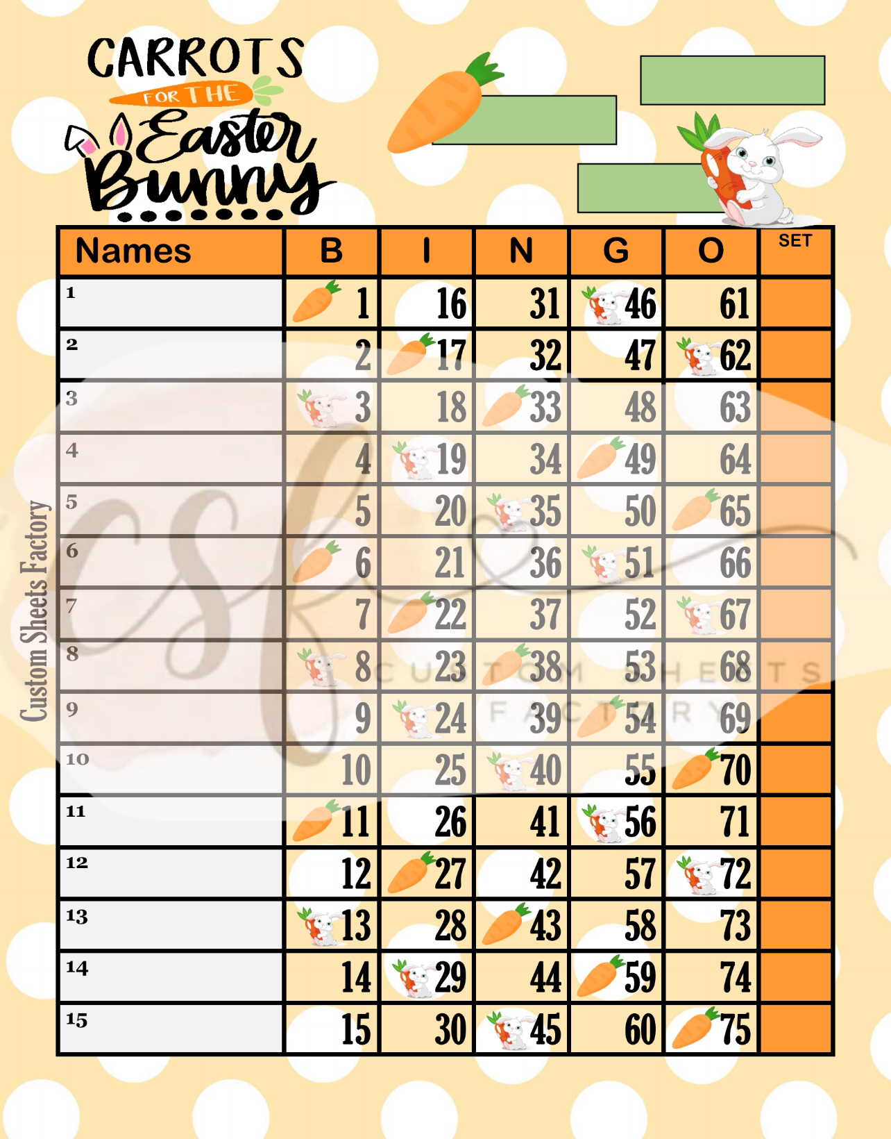 Carrots for the Easter Bunny - 15 Line - 75 Ball