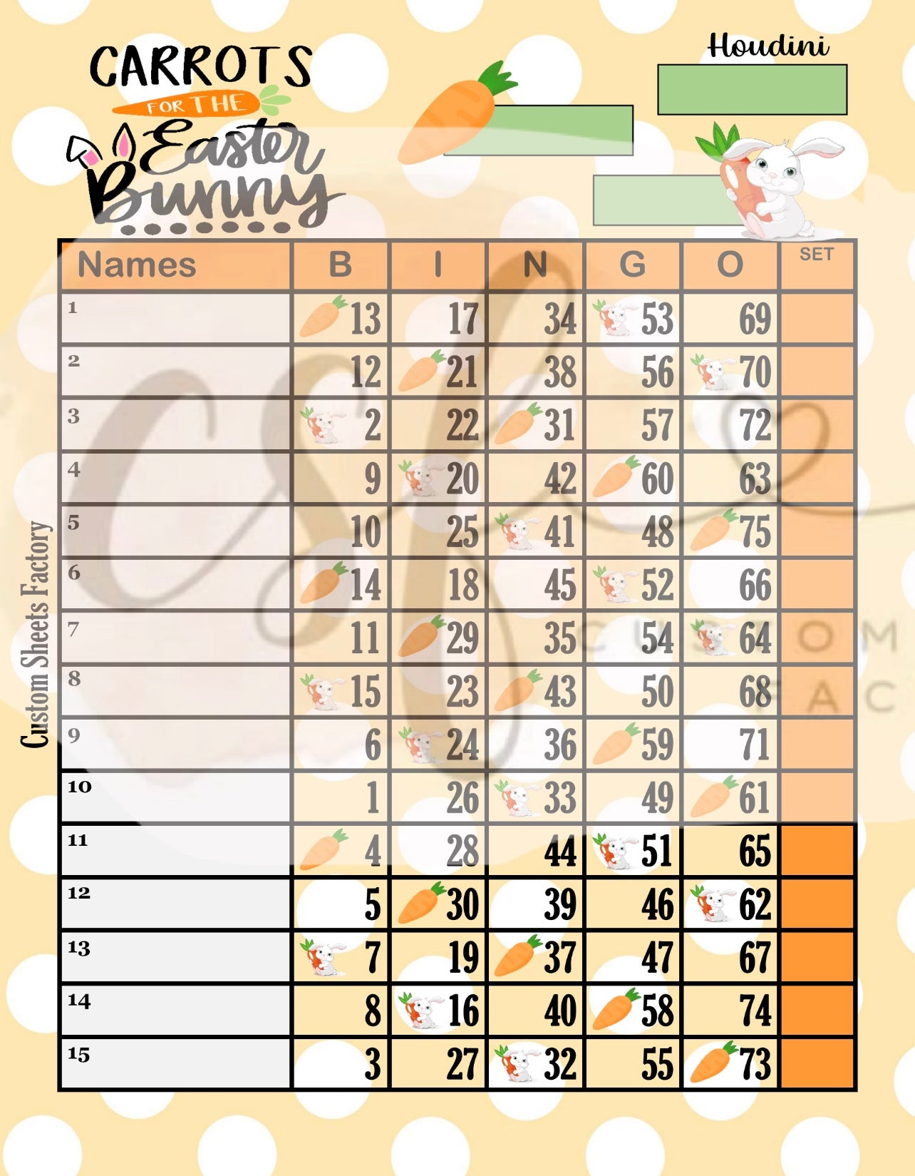 Carrots for the Easter Bunny - 15 Line - 75 Ball