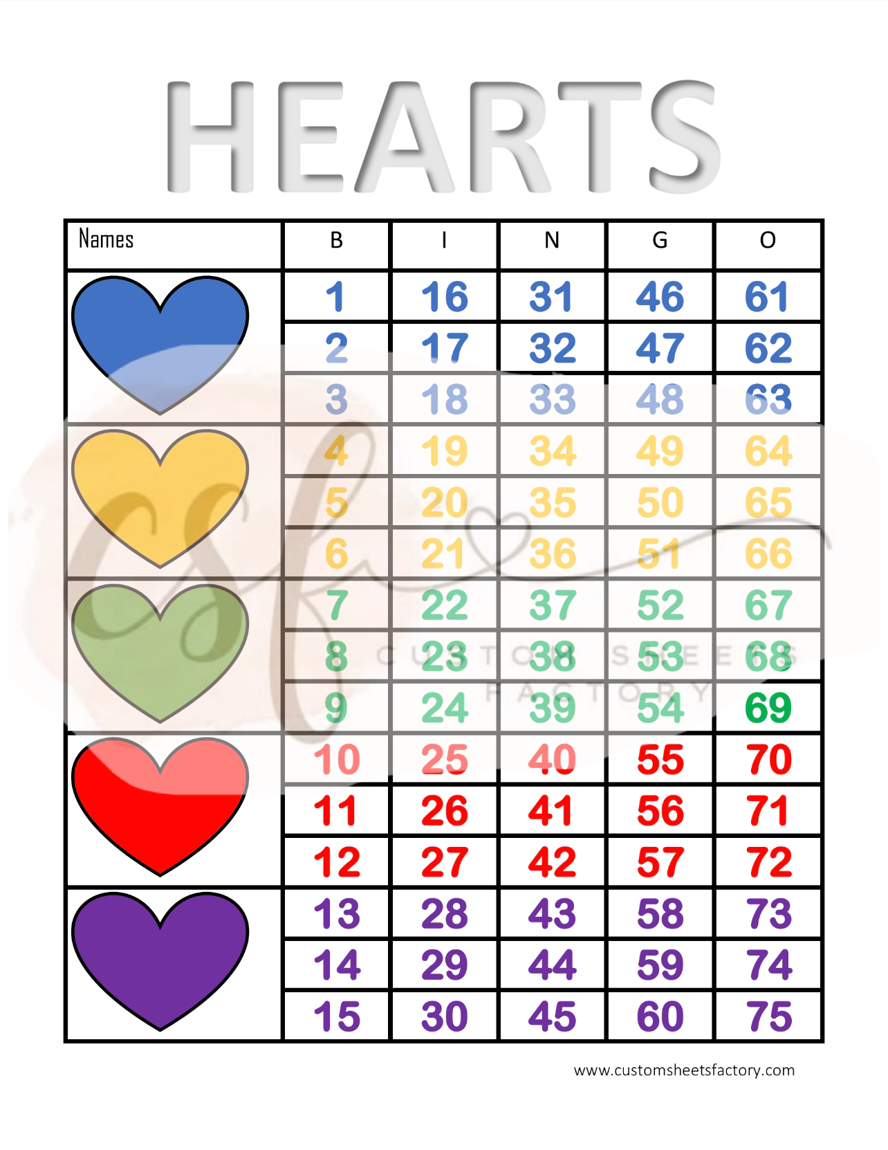 Hearts - 5 Block - 75 Ball