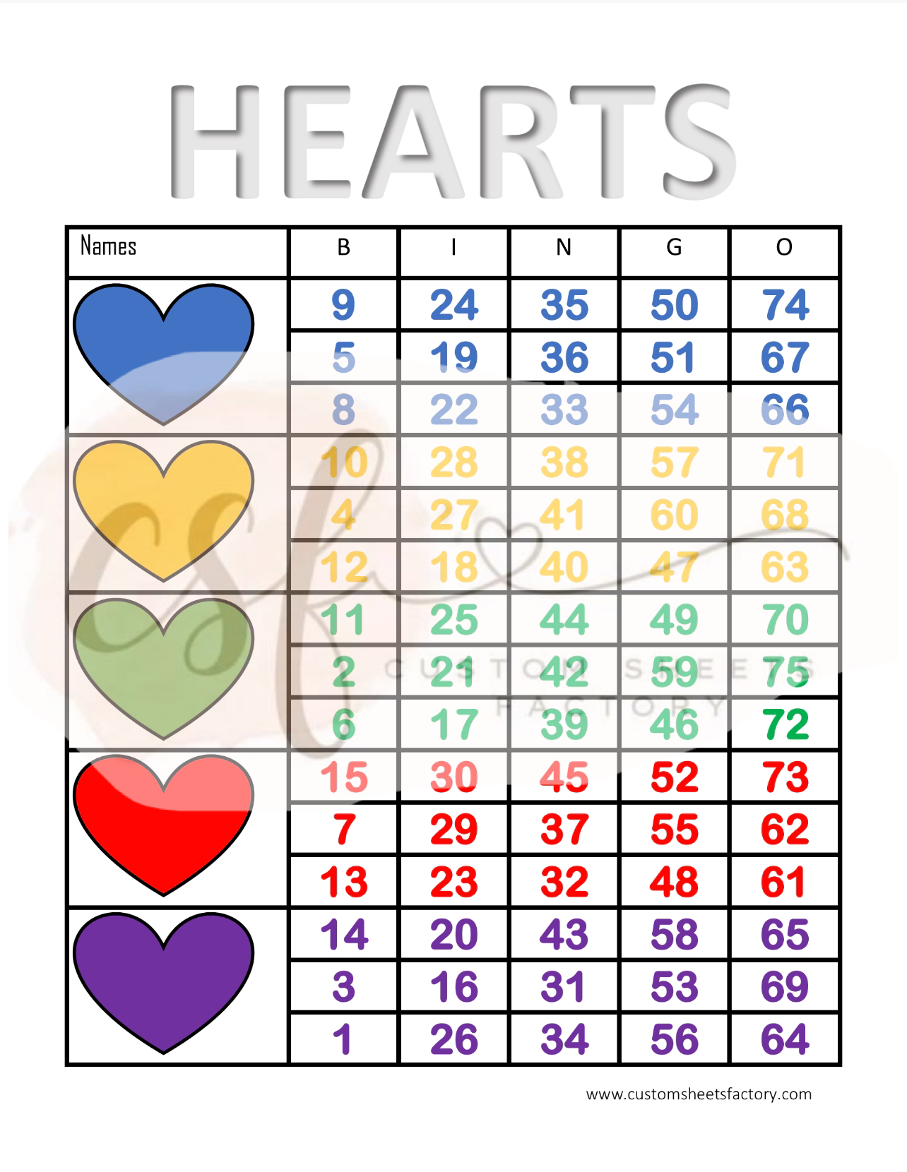 Hearts - 5 Block - 75 Ball