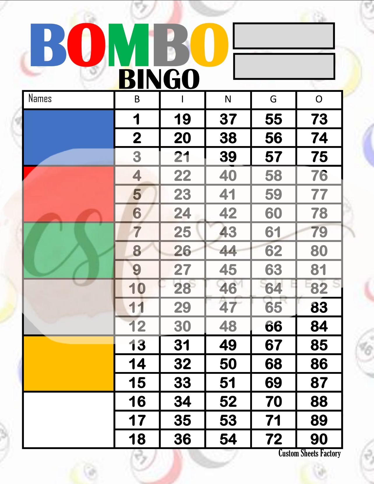 Bombo Bingo - 6 Block - 90 Ball