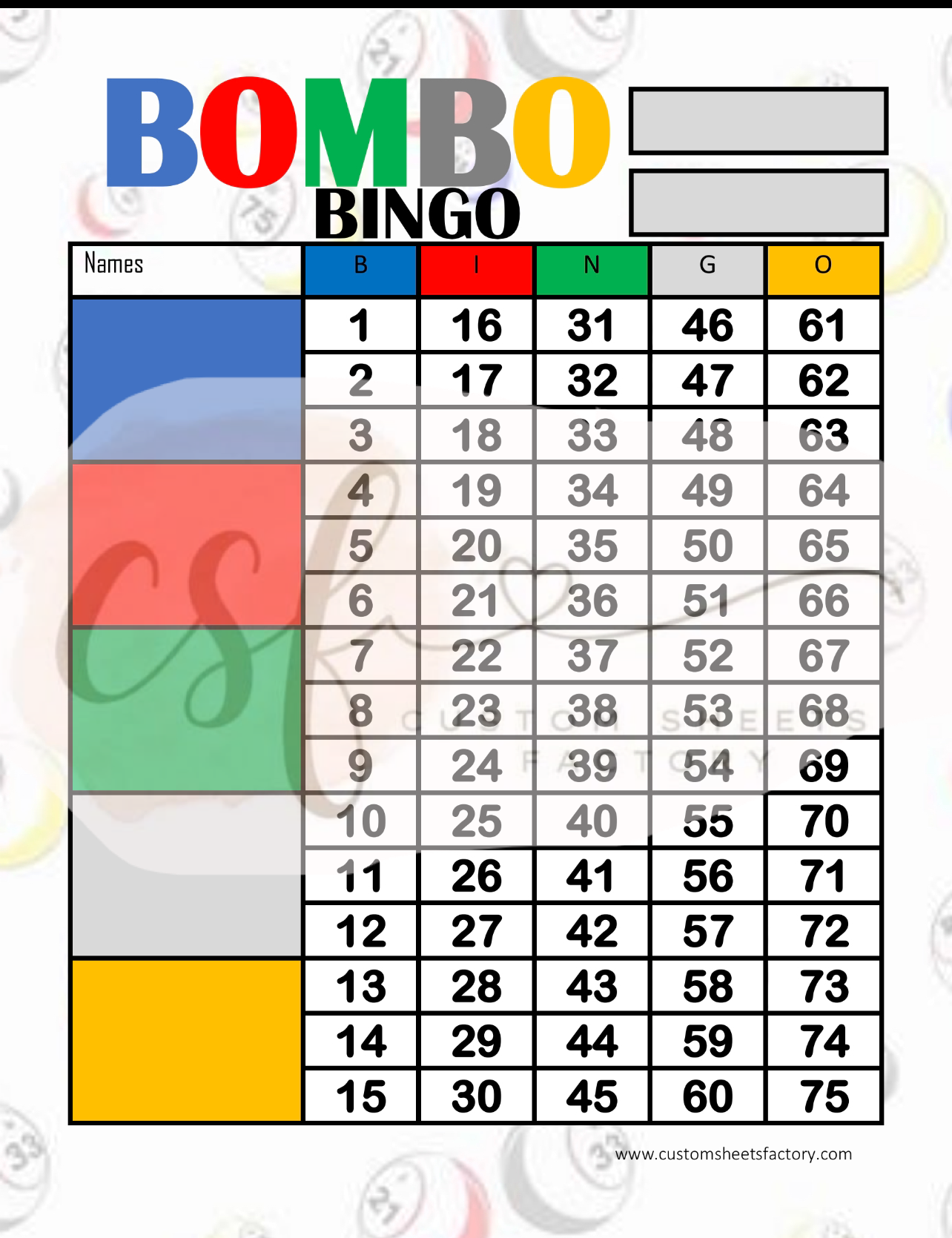 Bombo Bingo - 5 Block - 75 Ball