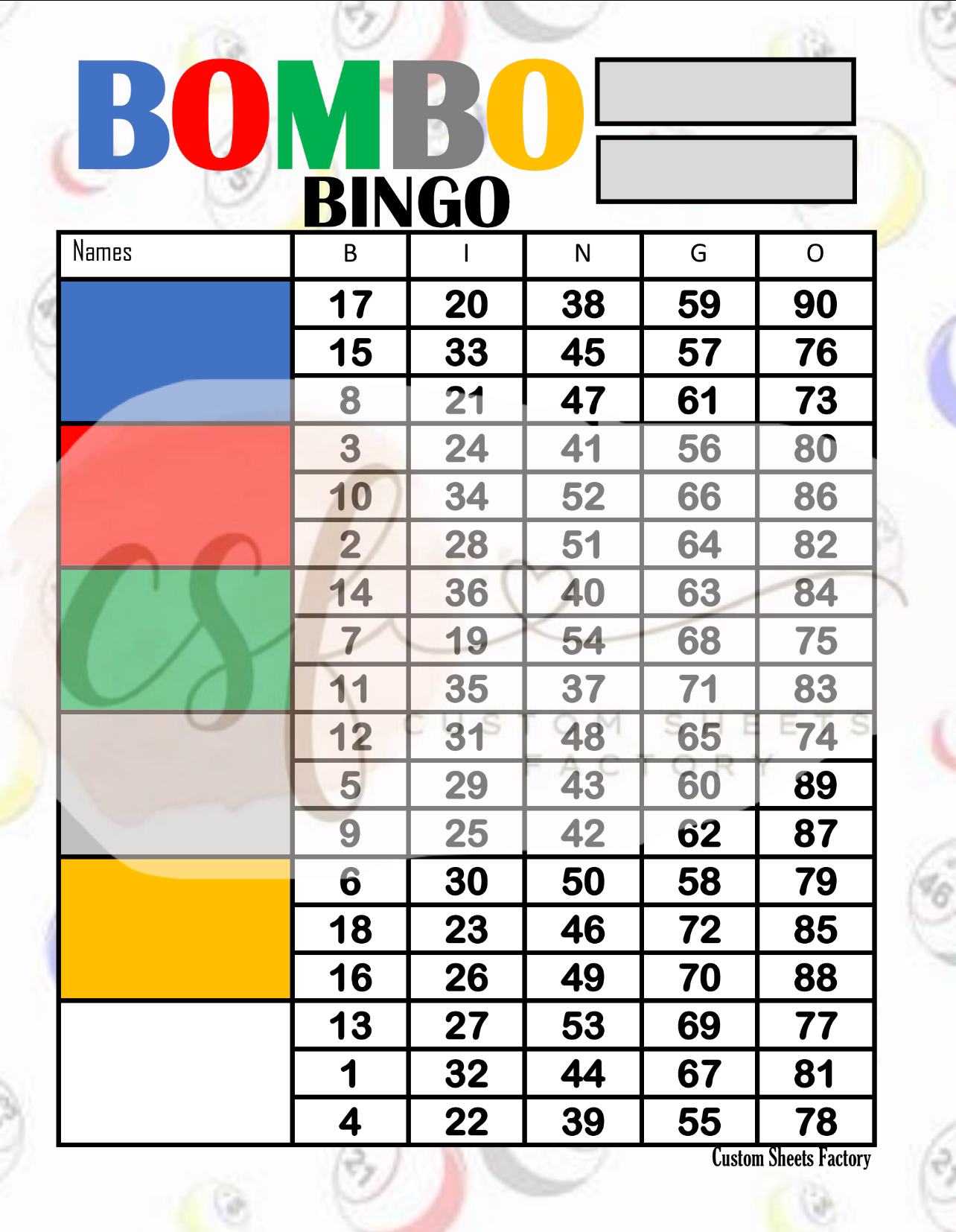 Bombo Bingo - 6 Block - 90 Ball