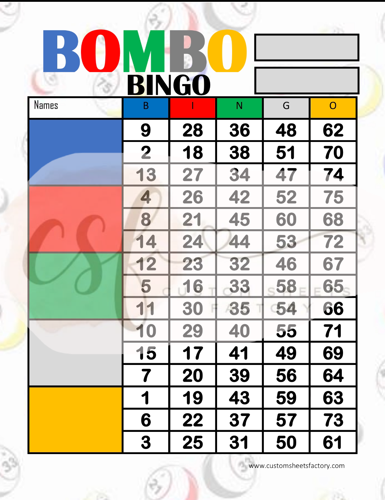 Bombo Bingo - 5 Block - 75 Ball