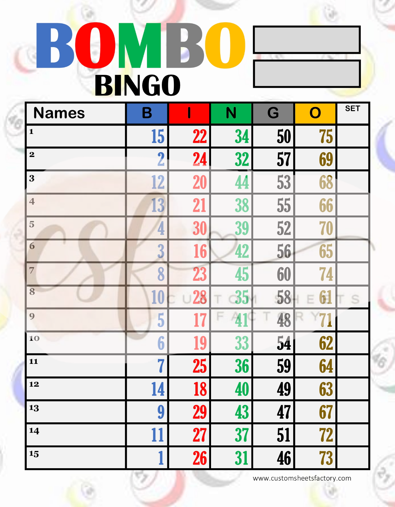 Bombo Bingo - 15 Line - 75 Ball