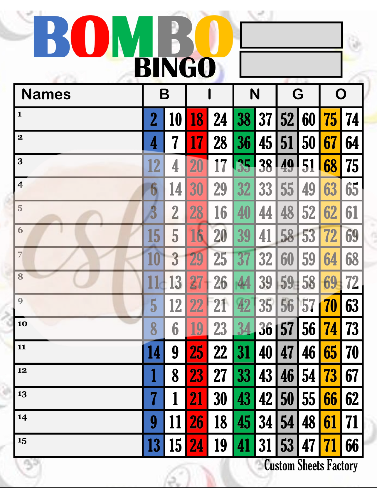 Bombo Bingo - 15 Line Double - 75 Ball