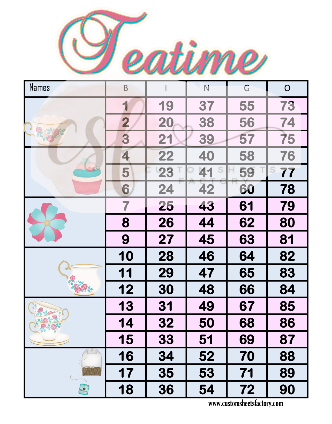 Tea Time - 5 & 6 Block - 75 & 90 Ball