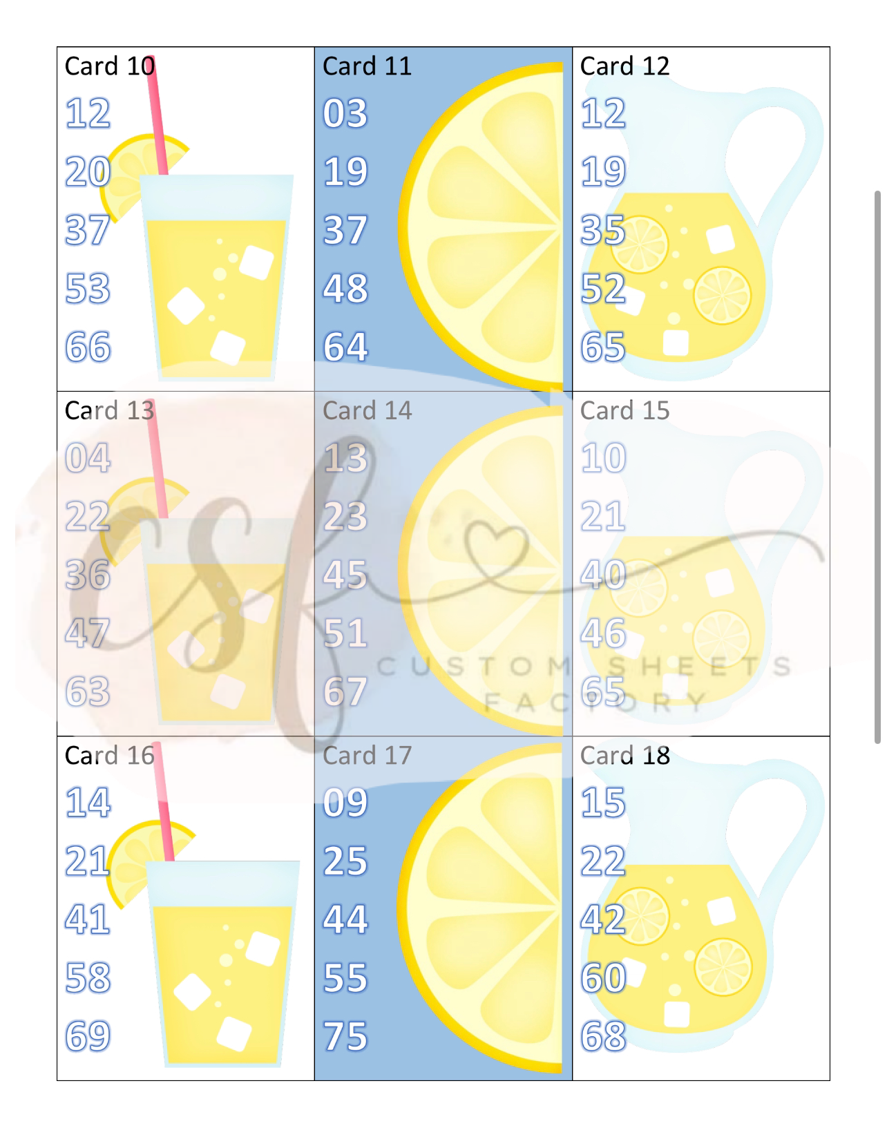 Lemonade Holder Set 5 Number 25 Card