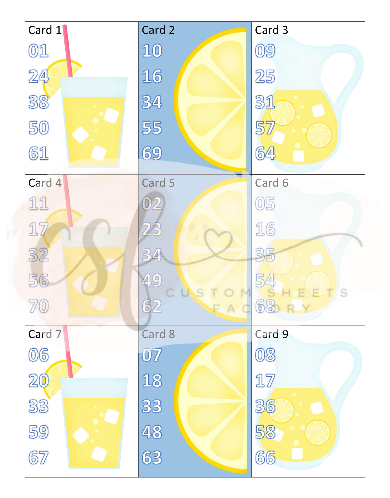 Lemonade Holder Set 5 Number 25 Card