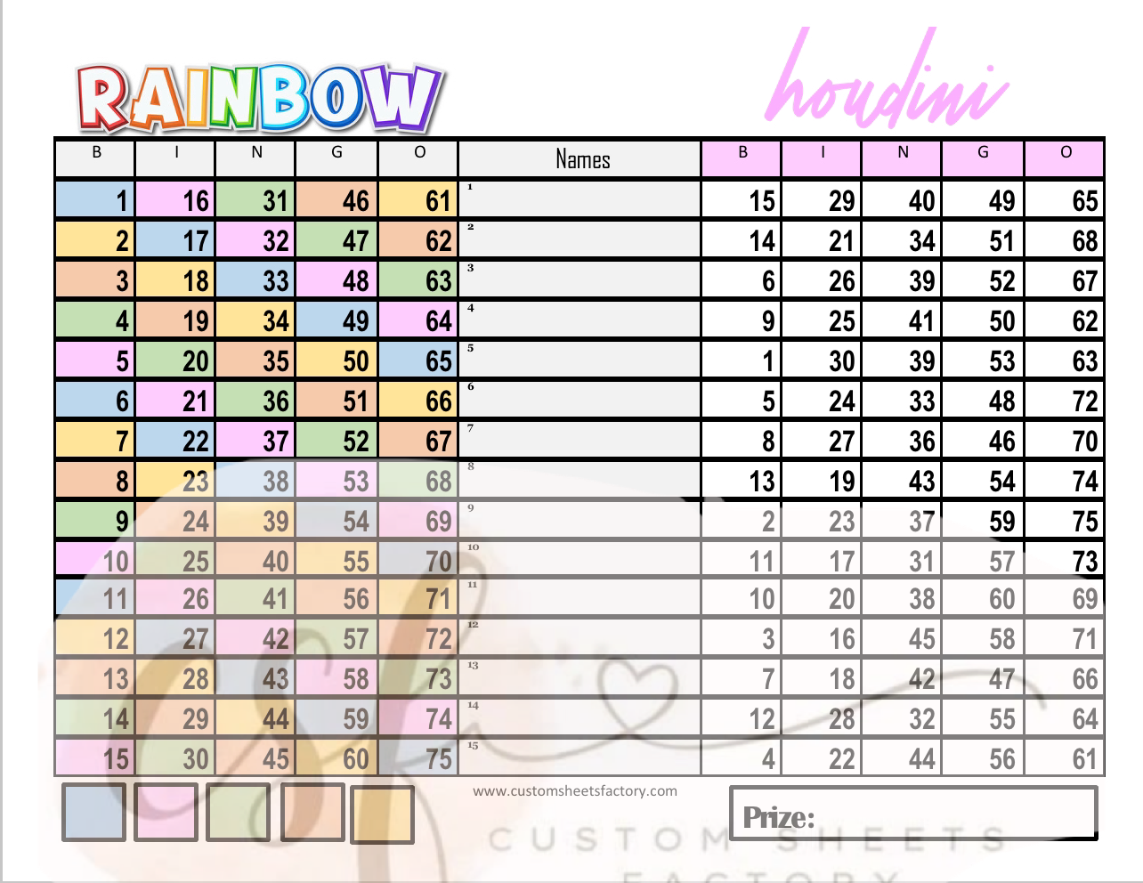 Rainbow Vs Houdini - Double - 15 Line - 75 Ball