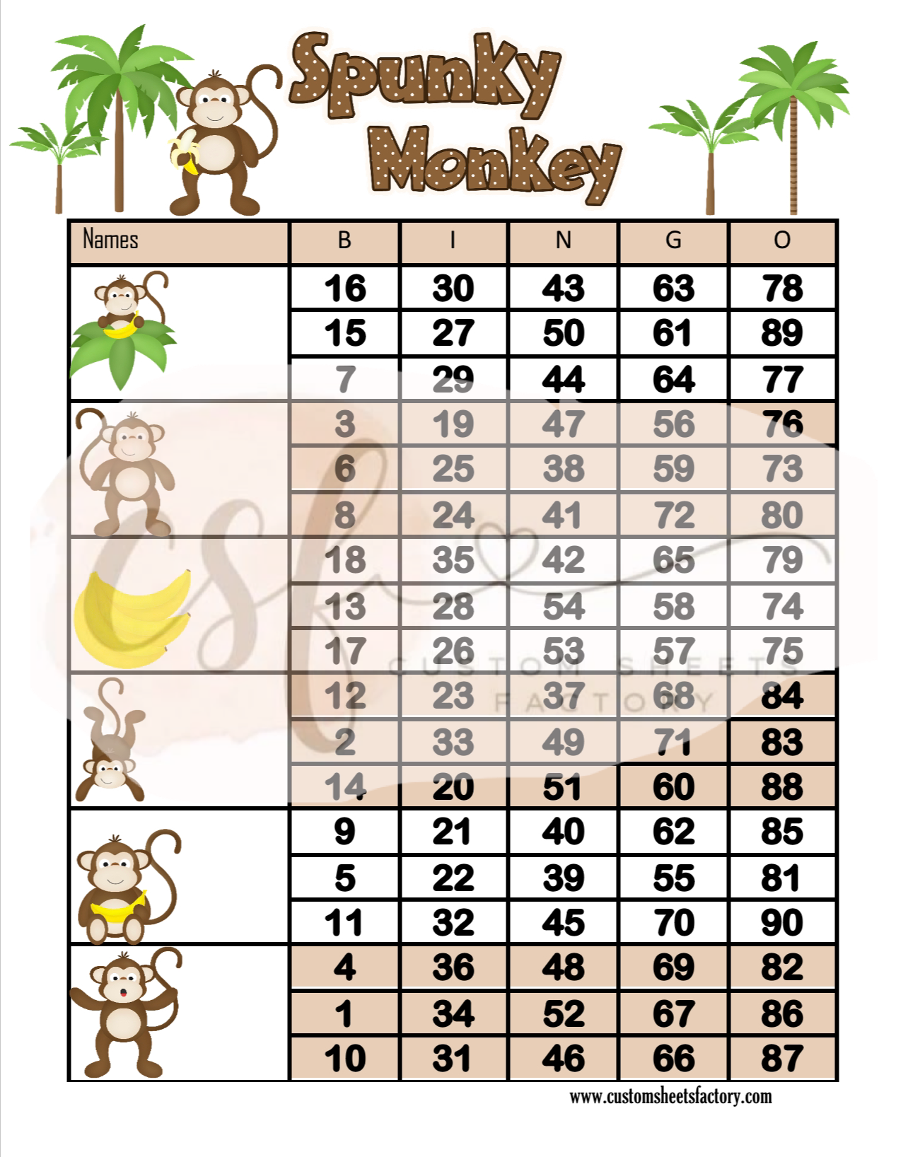 Spunky Monkey - 6 block - 90 Ball