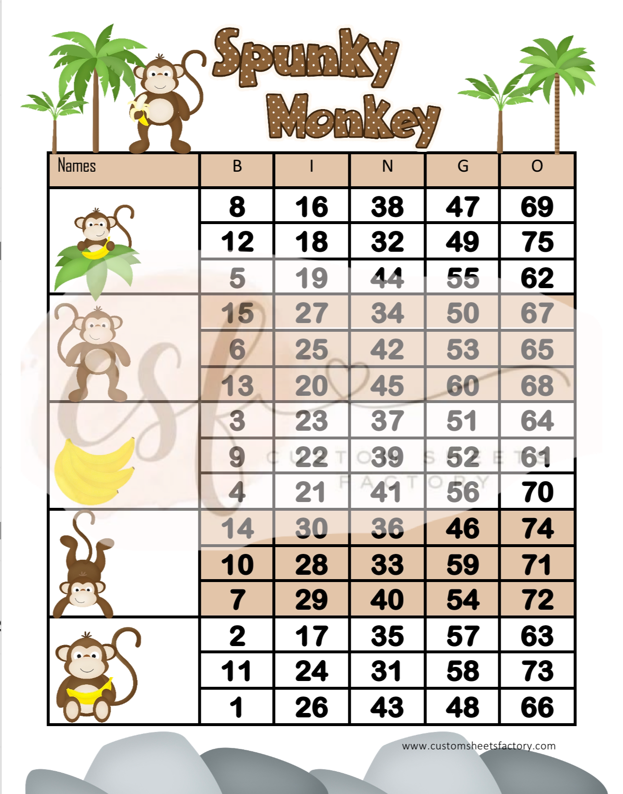 Spunky Monkey - 5 Block - 75 Ball