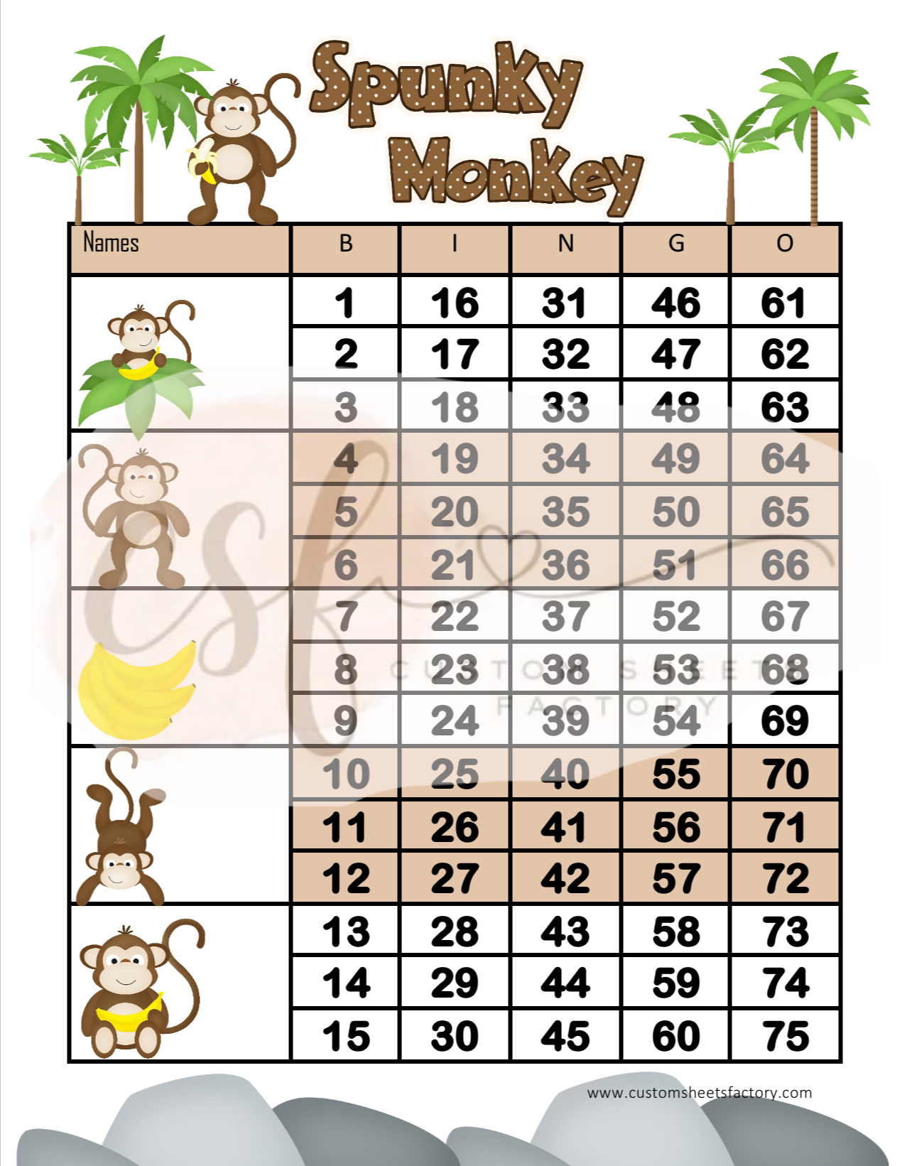 Spunky Monkey - 5 Block - 75 Ball