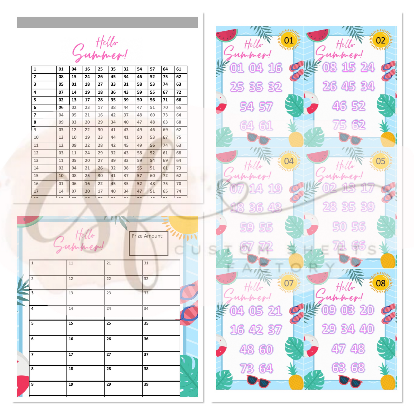 Hello Summer - 10 Number Full Card Holders - 25 card