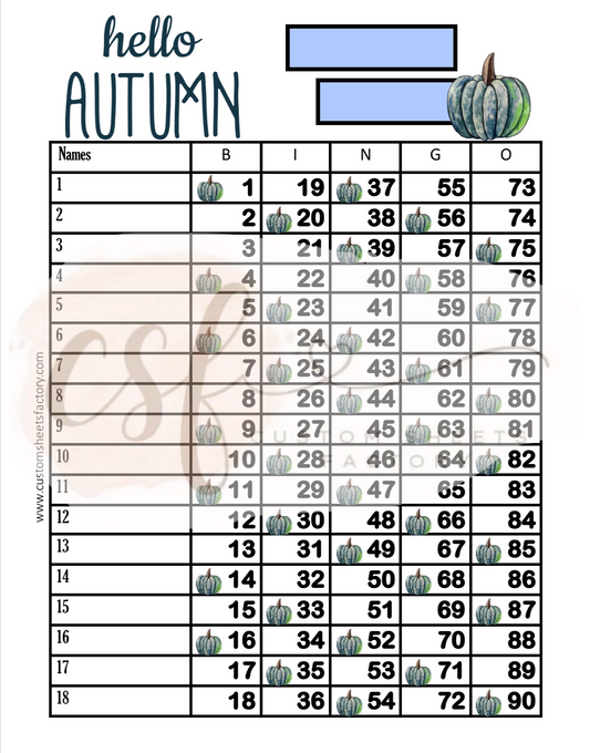 Hello Autumn Blue Pumpkin - 18 Line - 90 Ball