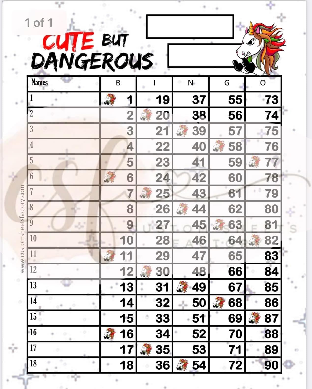 Cute but Dangerous Unicorn  - 15 Line, 18 Line, 10 Line, 5 Block, 6 Block & Grid