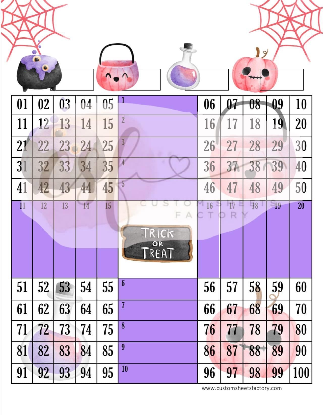 Trick or Treat Purple and Pink - 15 Line, 5 Block, 6 Block, Clipart & Grid