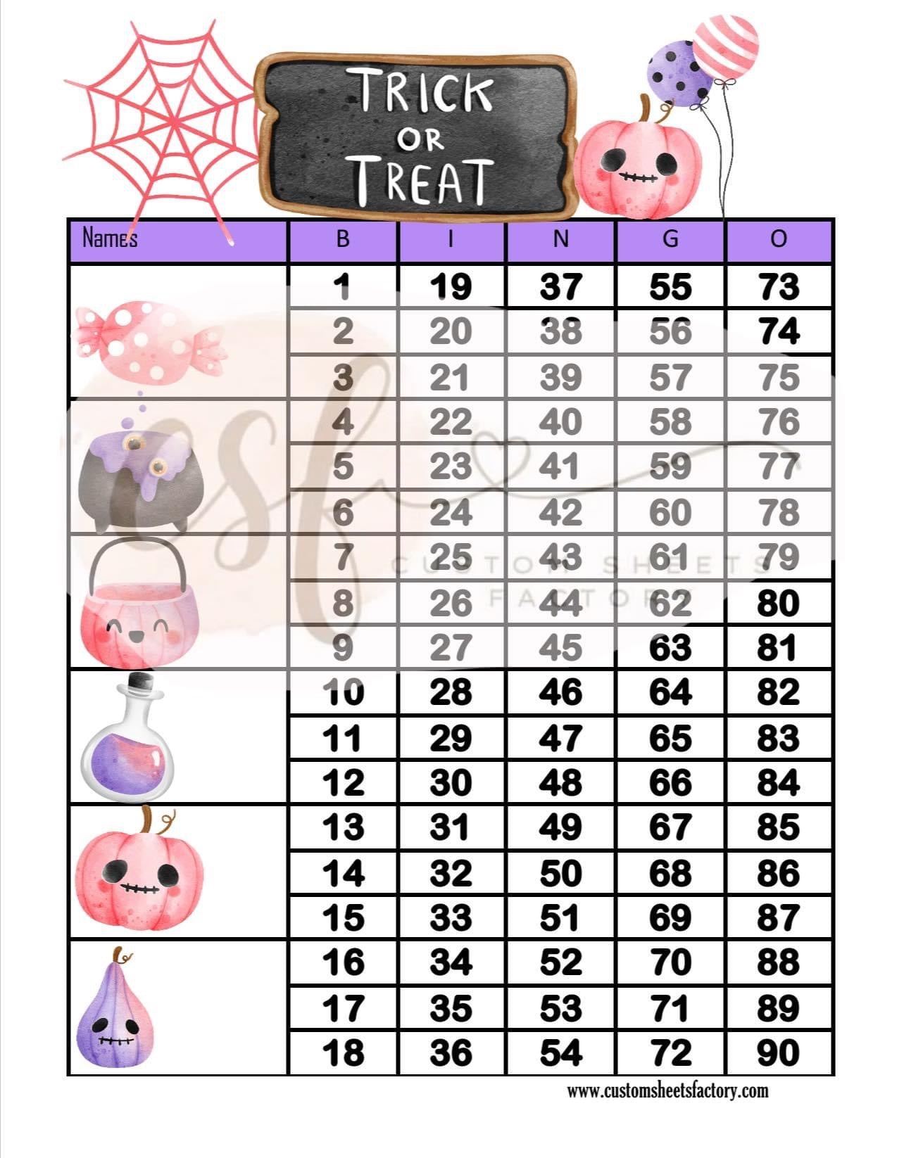 Trick or Treat Purple and Pink - 15 Line, 5 Block, 6 Block, Clipart & Grid