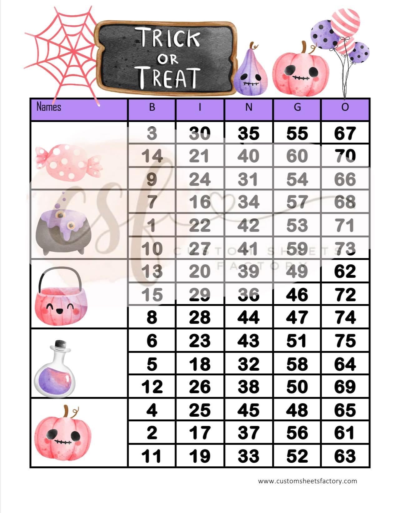 Trick or Treat Purple and Pink - 15 Line, 5 Block, 6 Block, Clipart & Grid