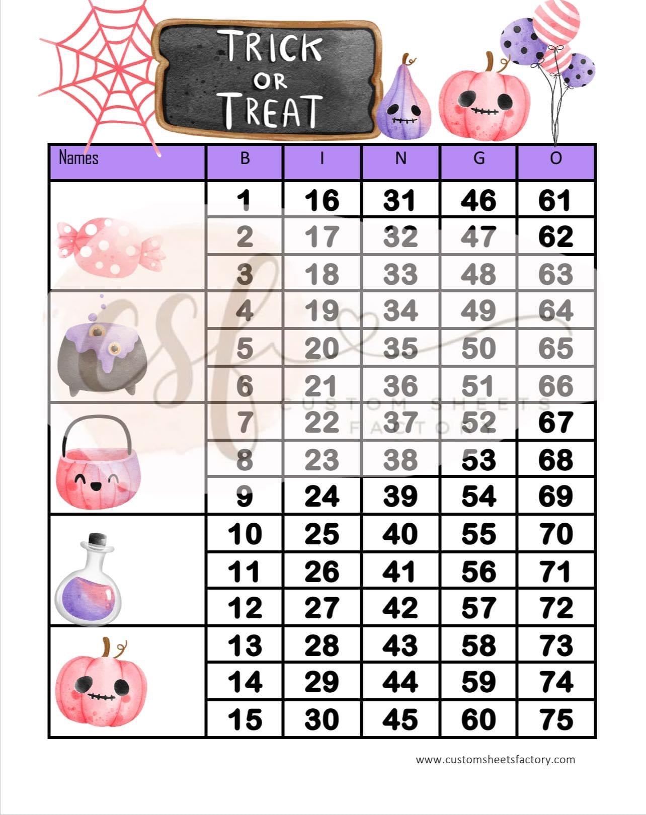 Trick or Treat Purple and Pink - 15 Line, 5 Block, 6 Block, Clipart & Grid