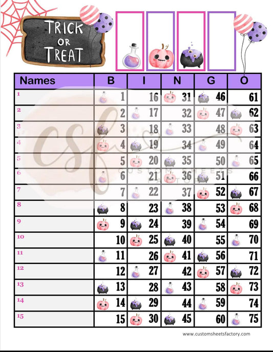 Trick or Treat Purple and Pink - 15 Line, 5 Block, 6 Block, Clipart & Grid