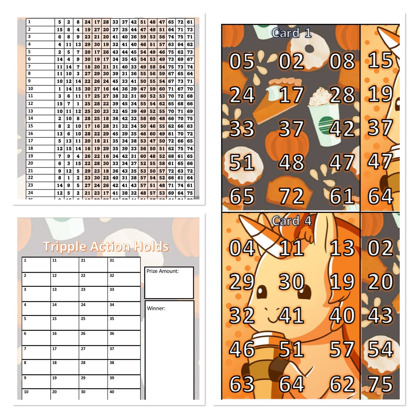 Pumpkin Spice Unicorn- 15 Number - 25 Card - Triple Action Holder