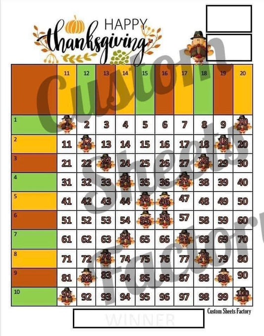 Happy Thanksgiving - Grid - 100 Ball
